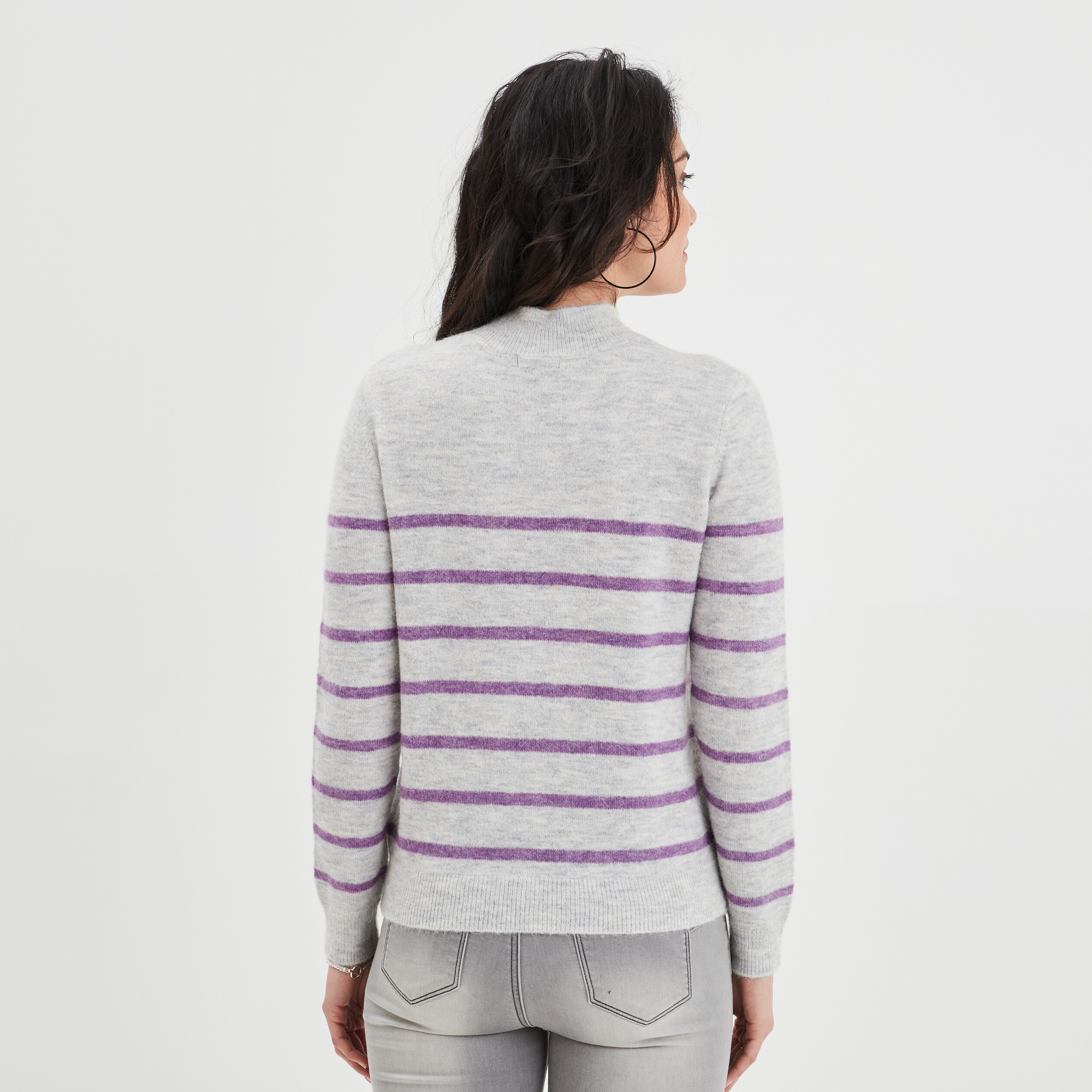 Pull marinière boutons à l'épaule gris clair femme | La Halle