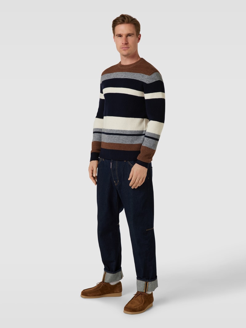 Strickpullover mit Streifenmuster Modell 'harvey' in marineblau