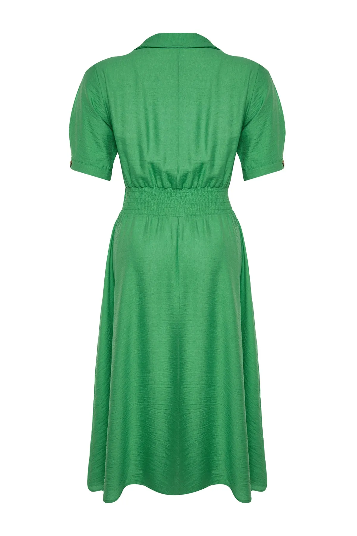 Trendyol Curve  Grünes Webkleid mit elastischem Bund und Knopfdetail TBSSS22EL1563