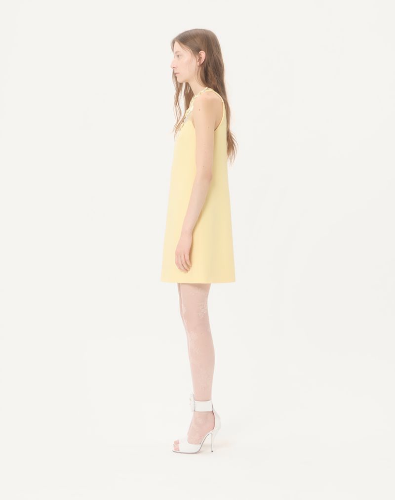 Vestido curto de crepe bordado de alta costura