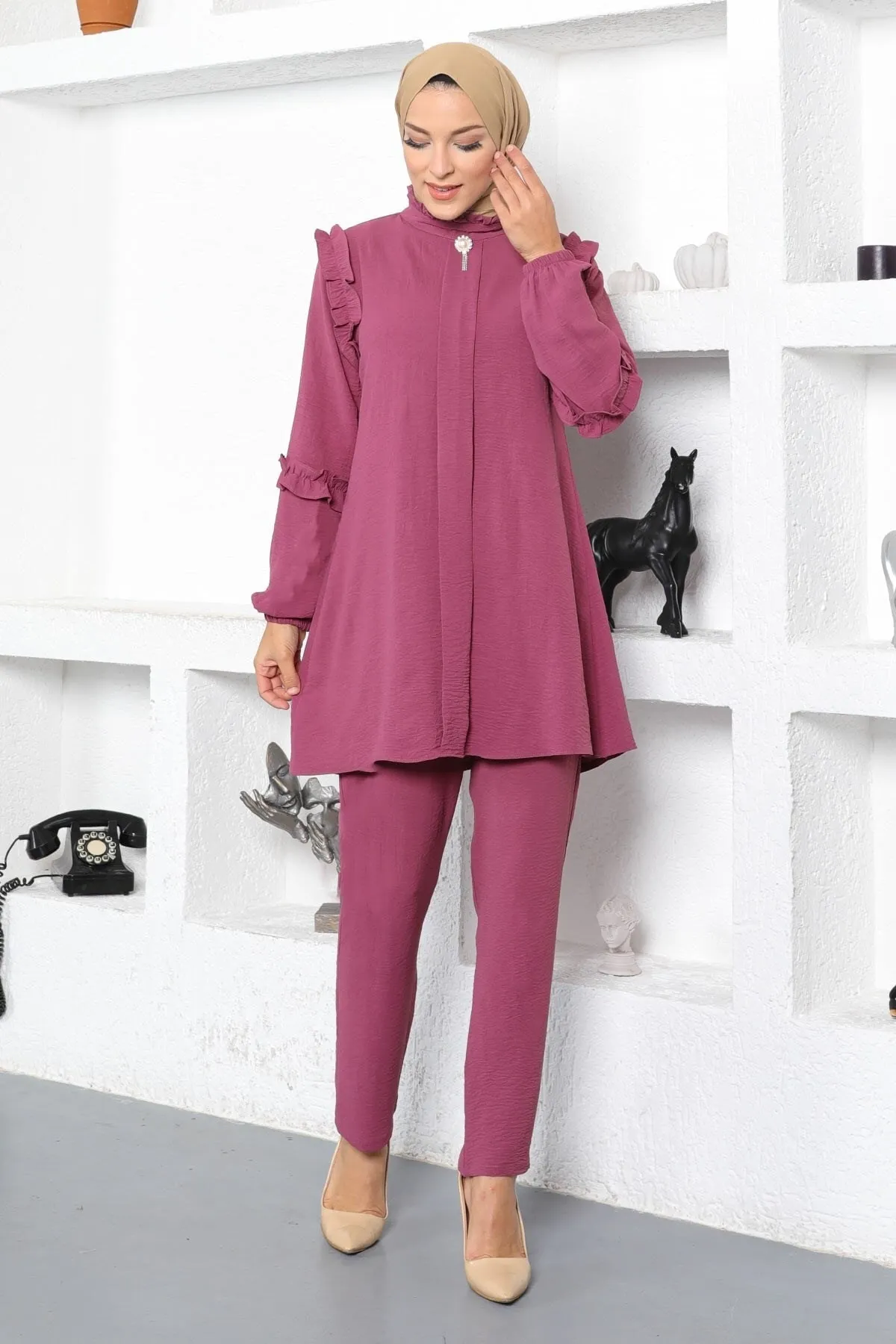 Modamihram  Detaillierter Rüschenanzug Dusty Rose 10708