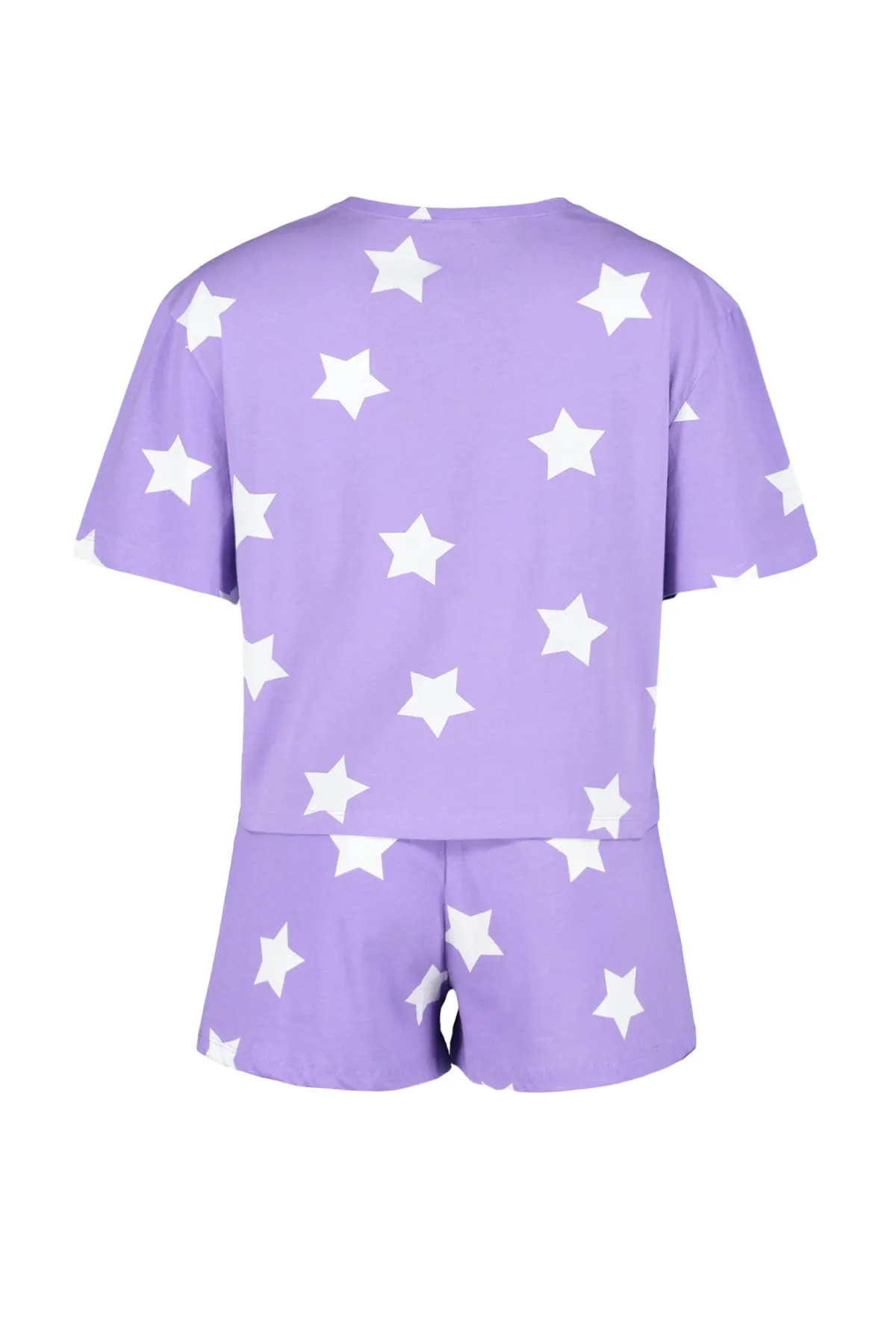Trendyol Collection  Fliederfarbenes Strickpyjama-Set mit T-Shirt und Shorts aus 100 % Baumwolle mit Sternmuster THMSS22PT0501