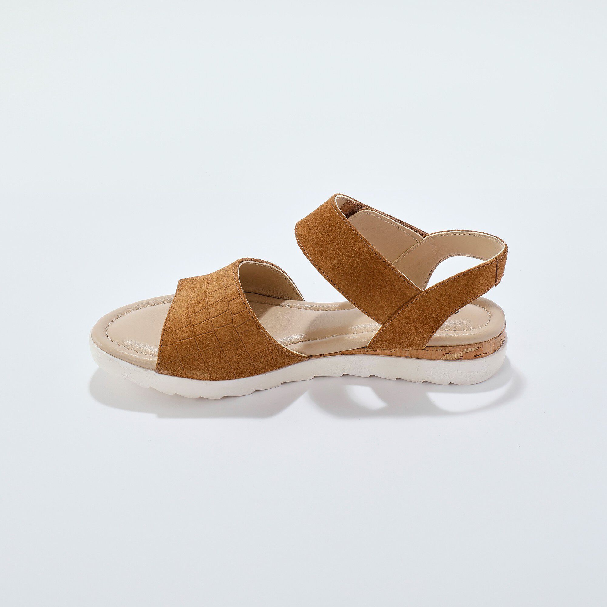 Sandales compensées cuir effet croco