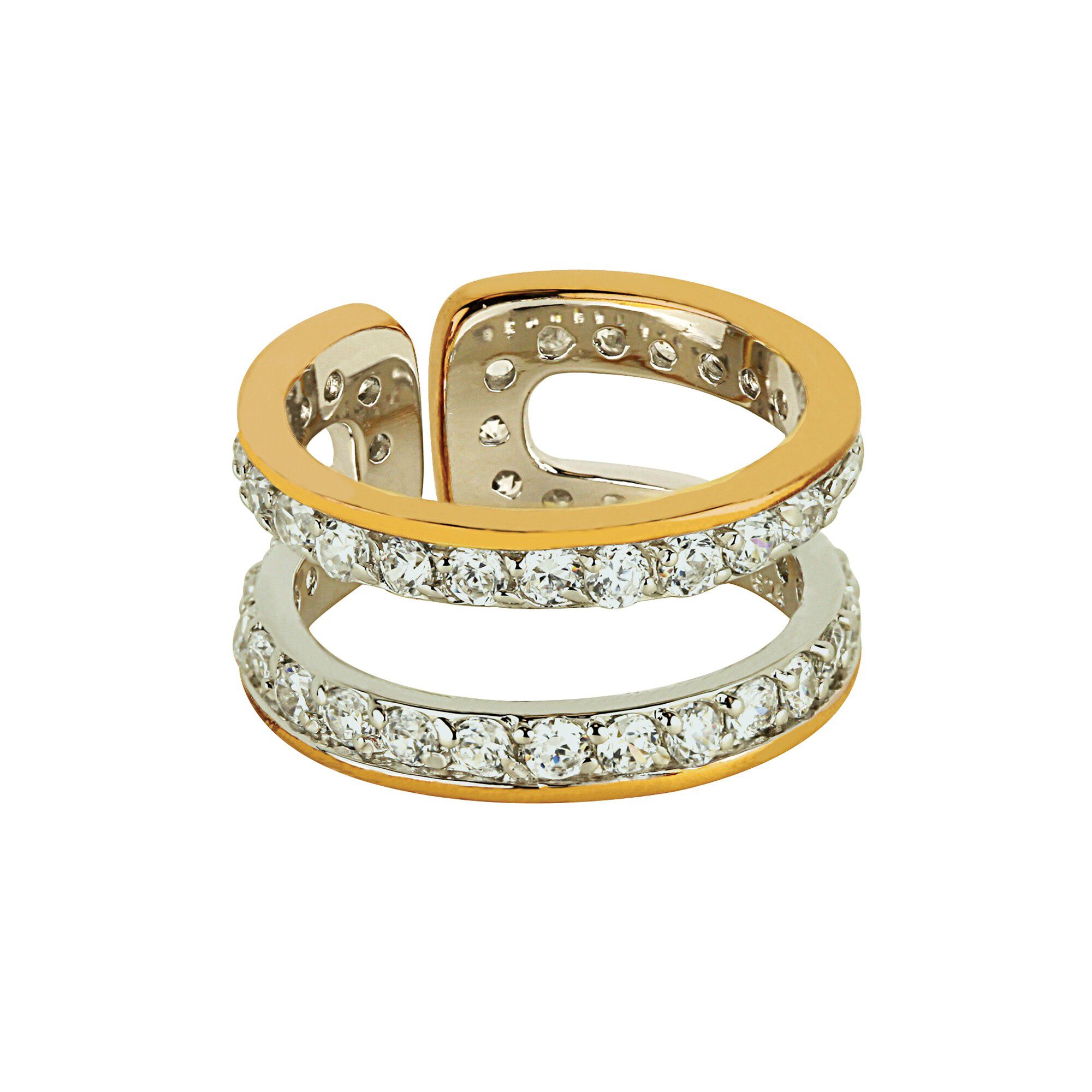 Bague double ajustable en strass et dorée à l'or fin