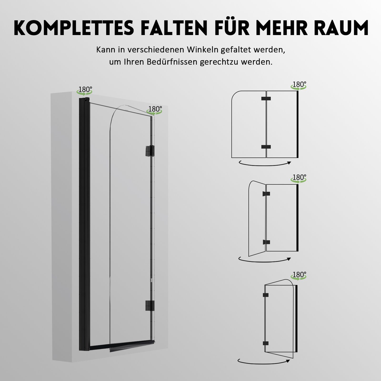 Boromal Badewannenaufsatz Badewannenfaltwand 3-teilig / 2-teilig Duschwand Faltbar für Dusche, Sicherheitsglas, Duschabtrennung, Faltwand, ESG Glas