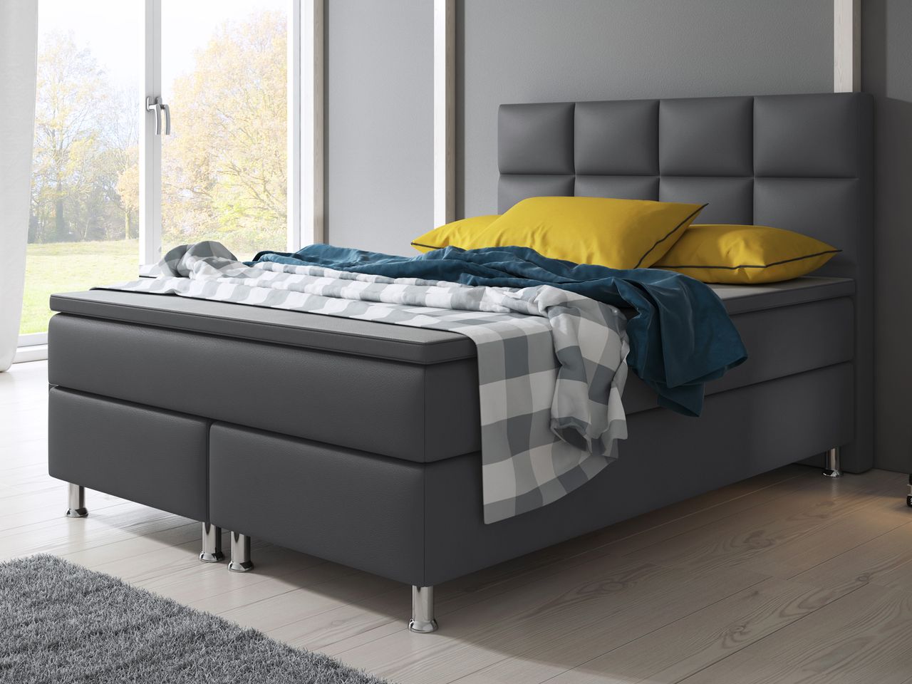 IHG Boxspringbett Miami 140x200 cm Kunstleder Anthrazit