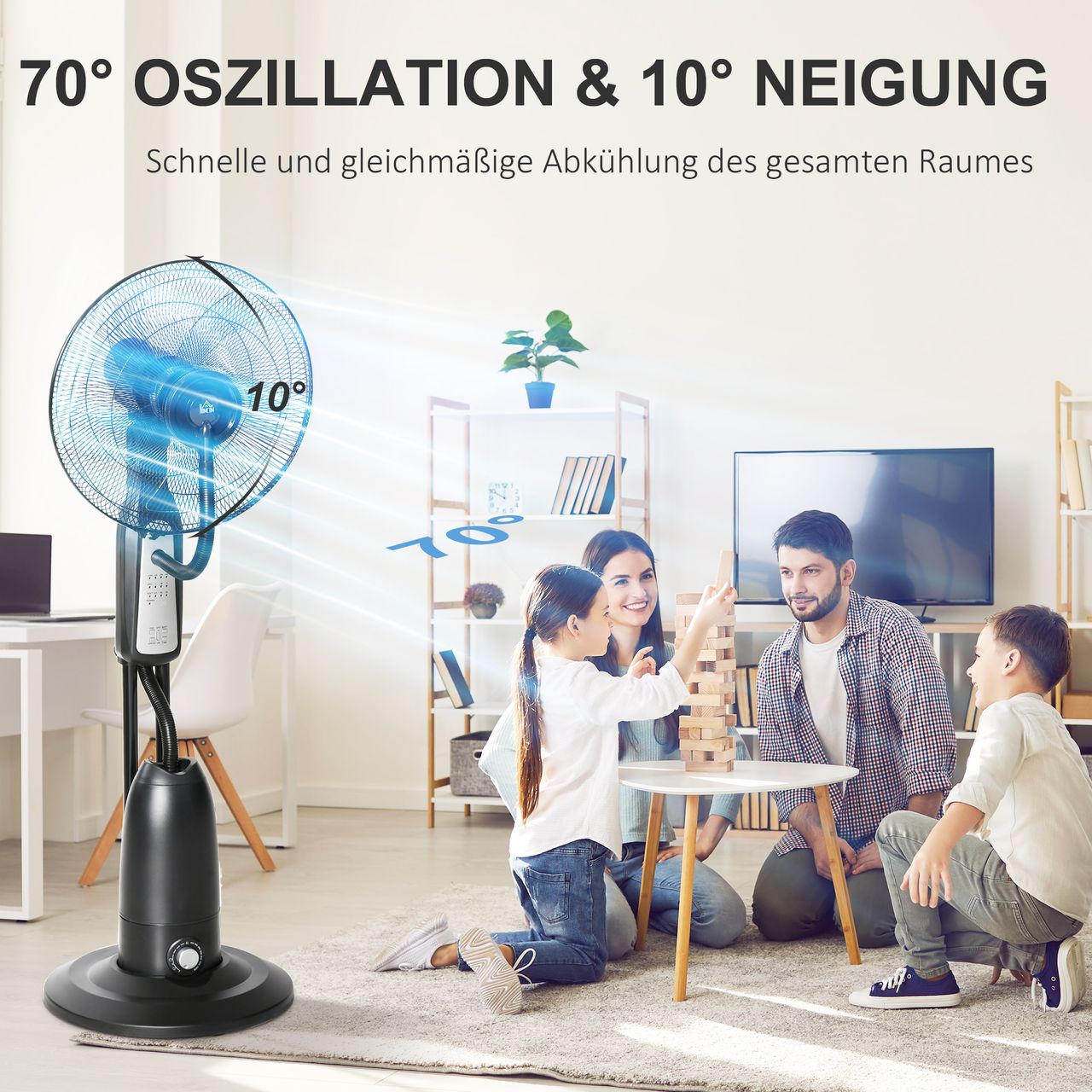 HOMCOM Standventilator mit 2,8 Liter Wasserzerstäuber Lüfter Nebelfunktion