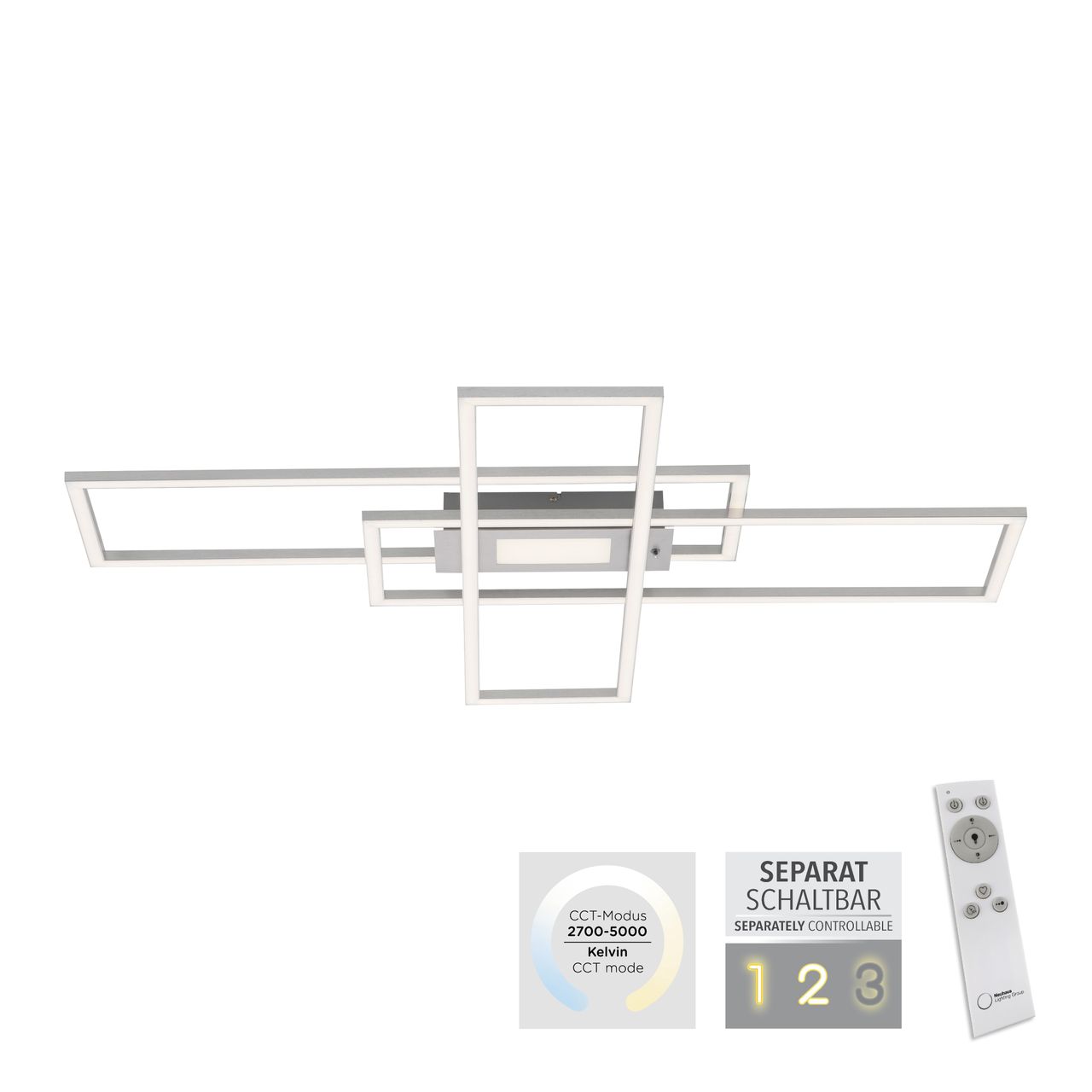 JUST LIGHT LeuchtenDirekt LED Deckenleuchte ASMIN, 1xLED-Board/45Watt, CCT, dimmbar, IR-Fernbedienung, Innenleuchte, IP20