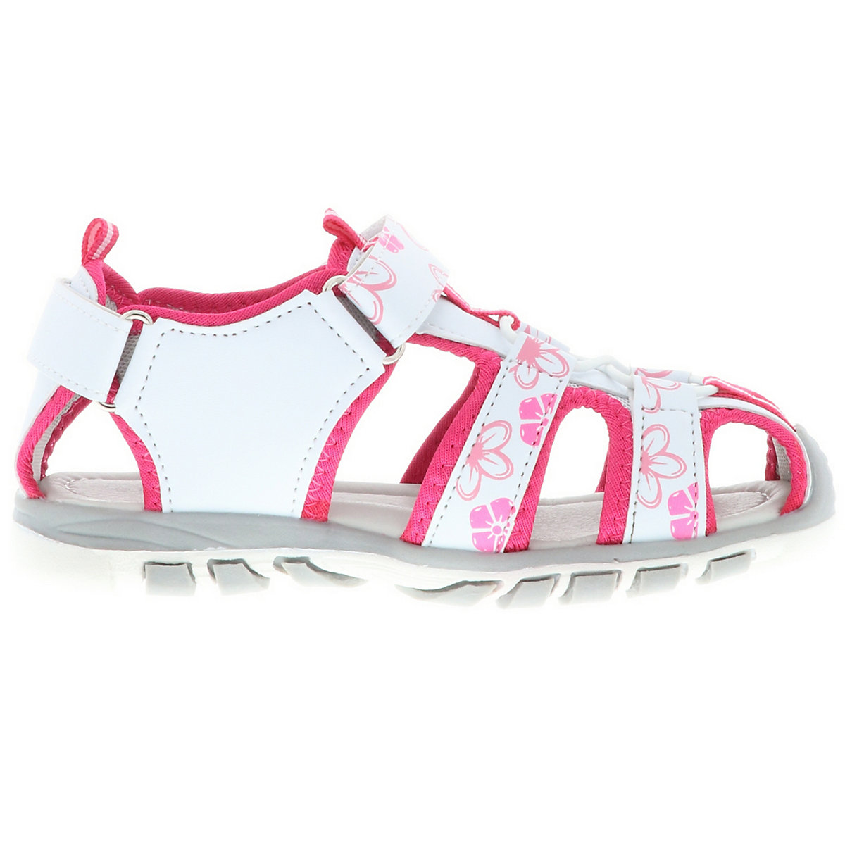 Kinder Mädchen Trekkingsandalen Outdoorschuhe Halbschuhe Klettverschluss Blümchen weiß/pink