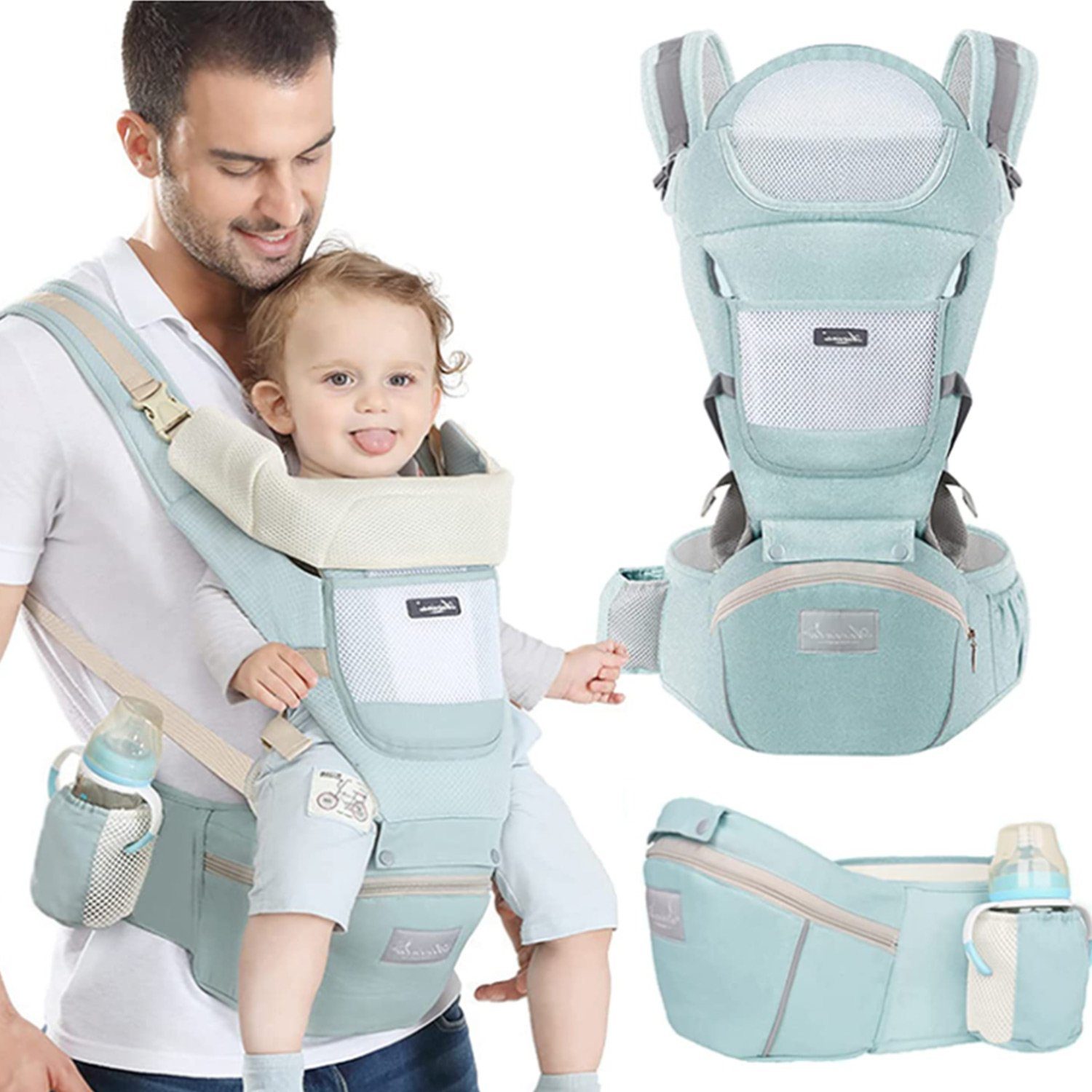 TOPMELON Babytrage All-In-One Babytrage Baby Hüftsitz verstellbar Ergonomisch