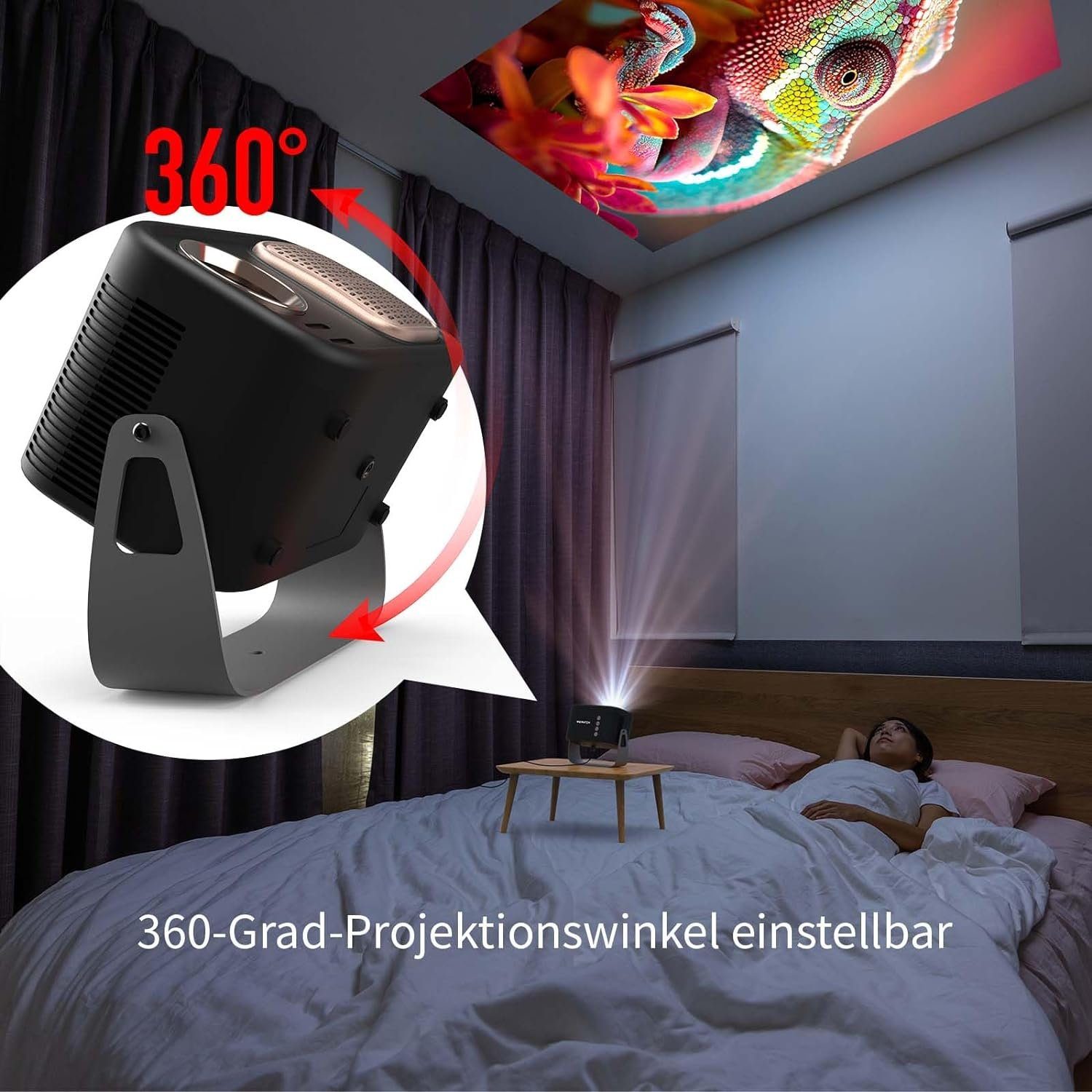 WEWATCH V11 Mini Elektrischer Fokus/Trapezkorrektur 45°±360° Rotating Portabler Projektor (14000 lm, 1920 x 1080 px, Full HD WiFi6 Bluetooth Projektor 300''Display mitiOS/Android/TV Stick)