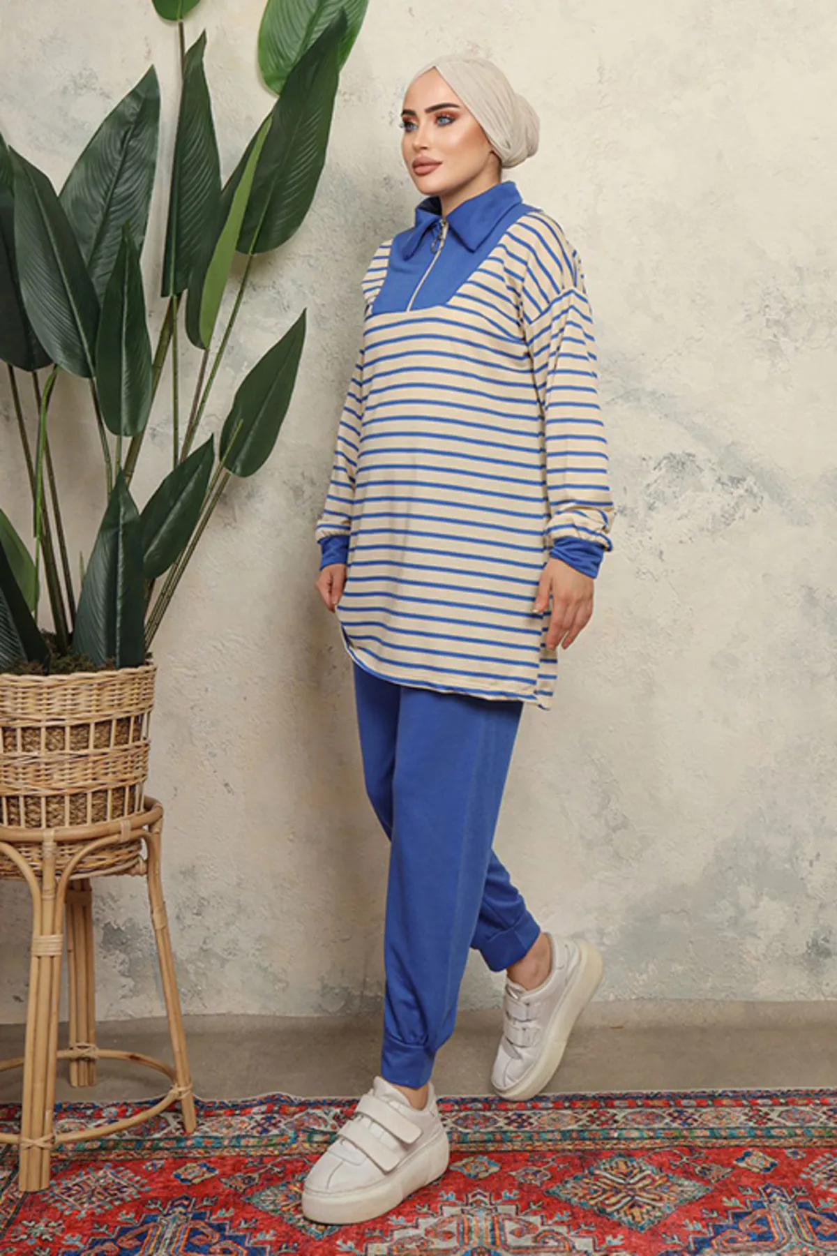 benguen  3468 Hijab-Doppelanzug Blau