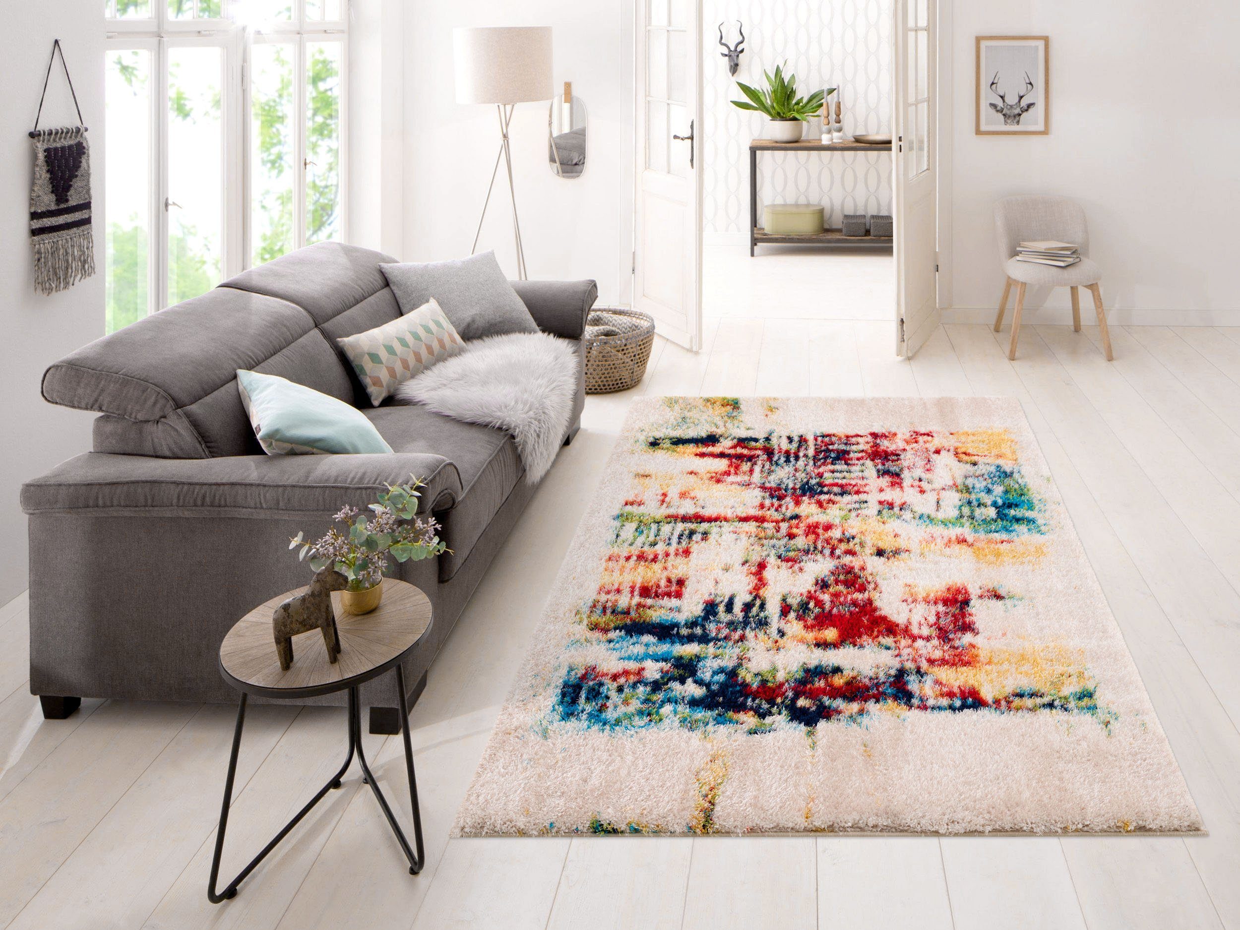 Hochflor-Teppich Hennes, Leonique, rechteckig, Höhe: 43 mm, besonders weicher Flor, bunt, modernes und abstraktes Design