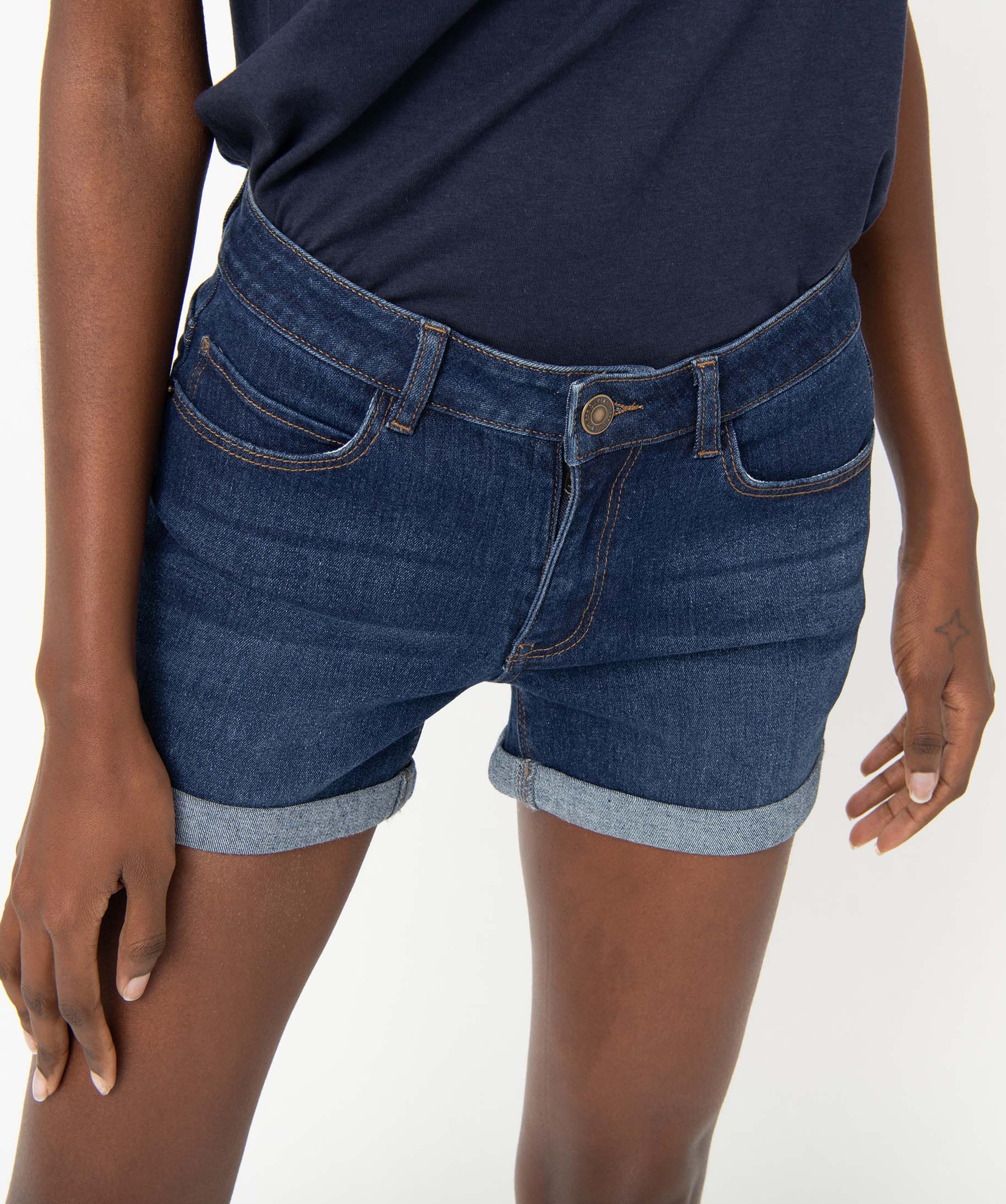 Short femme en jean avec revers cousus brut | GEMO