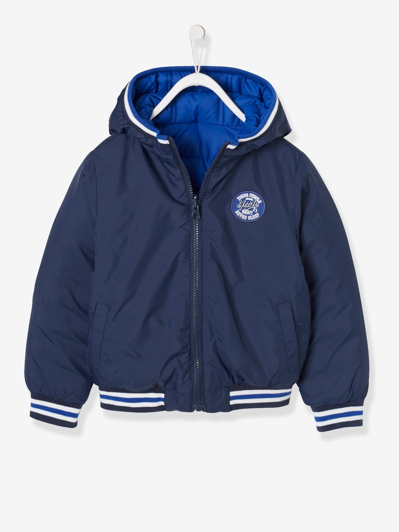 Blouson doudoune garçon réversible marine grisé