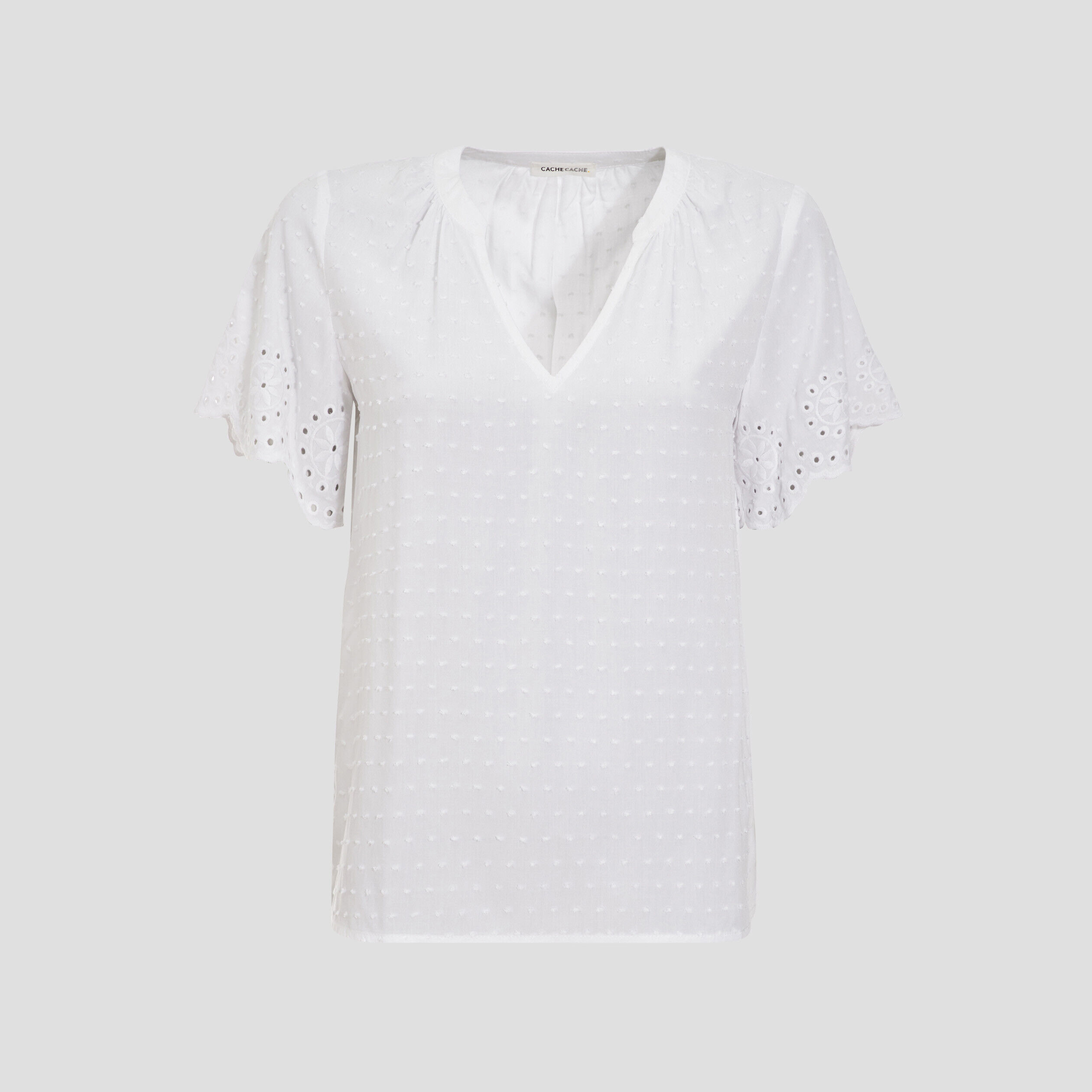 Blouse manches broderie blanc femme | Cache Cache
