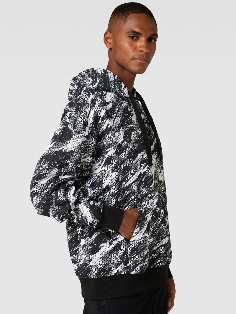 Hoodie mit Allover-Muster Modell 'Dednex' in schwarz