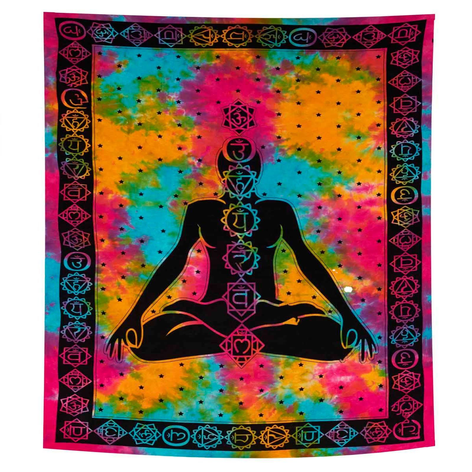 Wandteppich Bunte Tagesdecke Wandbehang Bunt Deko Chakra Meditation ca.200x230cm, KUNST UND MAGIE