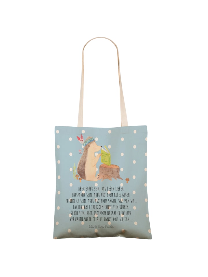 Mr. & Mrs. Panda Einkaufstasche Igel Federschmuck mit Spruch in Blau Pastell günstig kaufen onesize