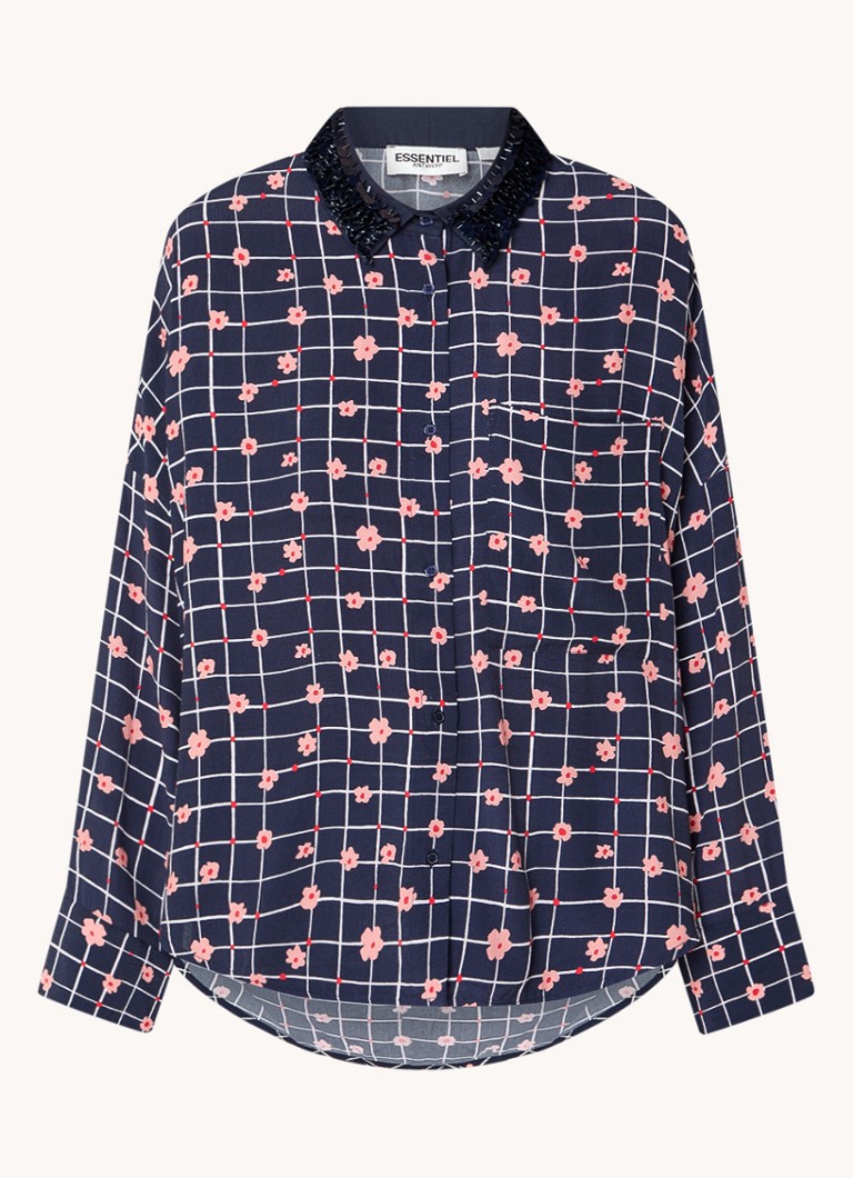 Essentiel Antwerp Get blouse with rhinestones and breast pocket