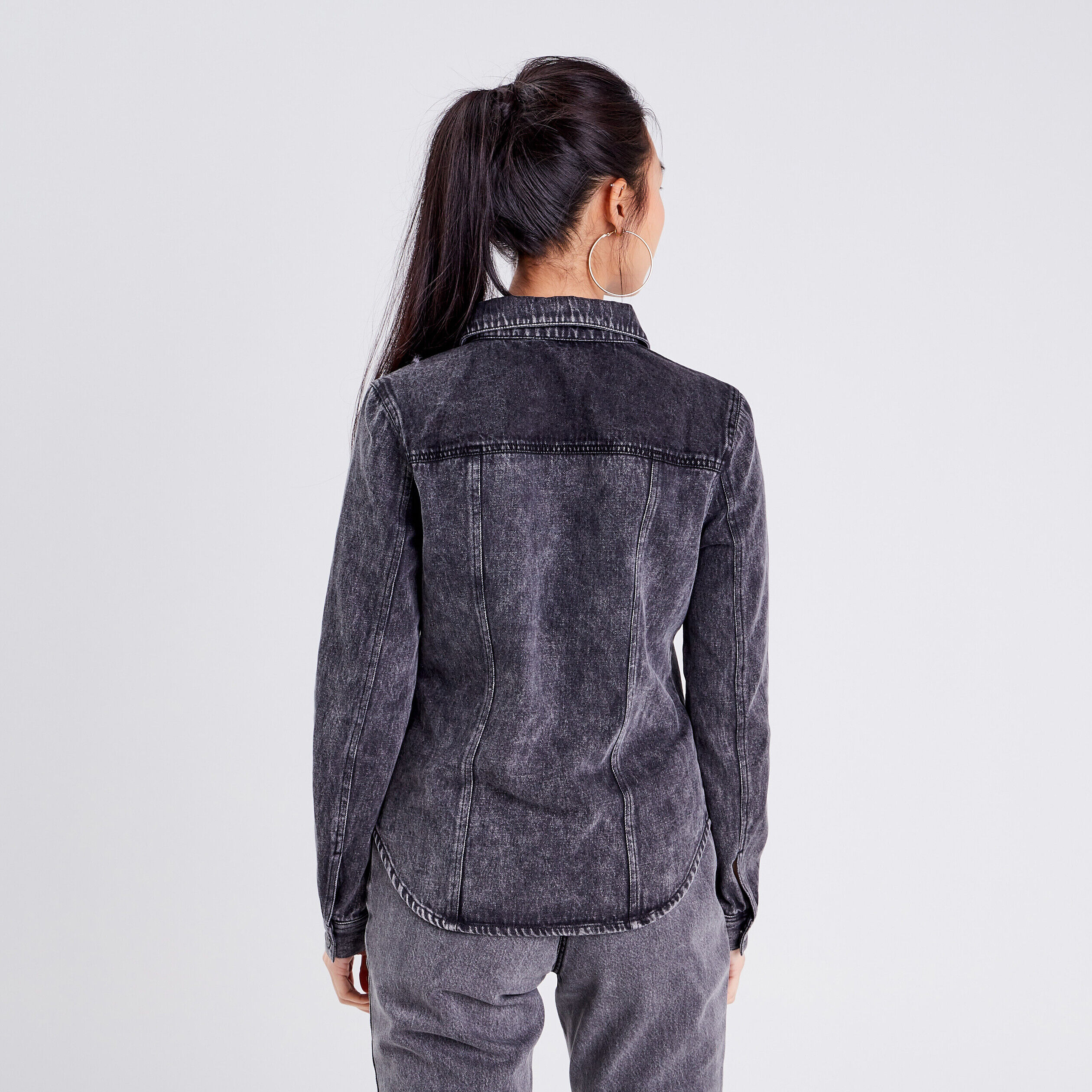 Chemise manches longues denim gris femme | Cache Cache