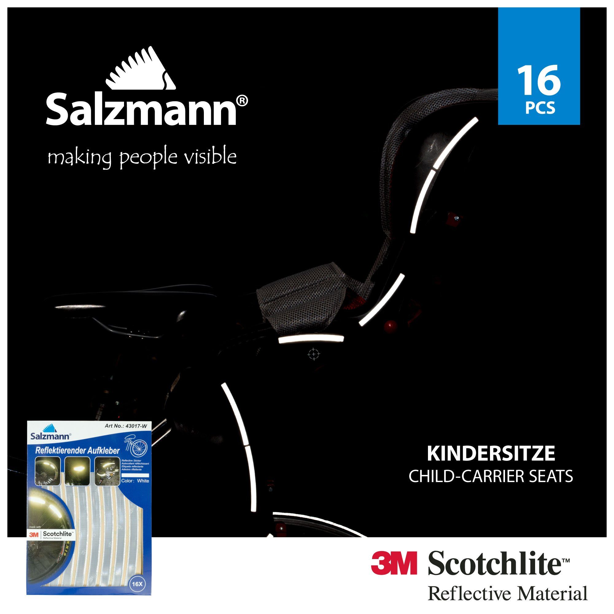Salzmann Fahrradreflektor 3M Reflektierende Aufkleber - Sticker für Taschen, Kinderwagen, Helme, (16 St)