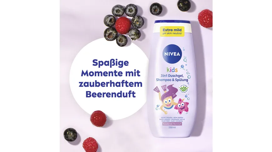 NIVEA kids 3in1 Duschgel Shampoo & Spülung Bezaubernder Beerenduft 250 ml