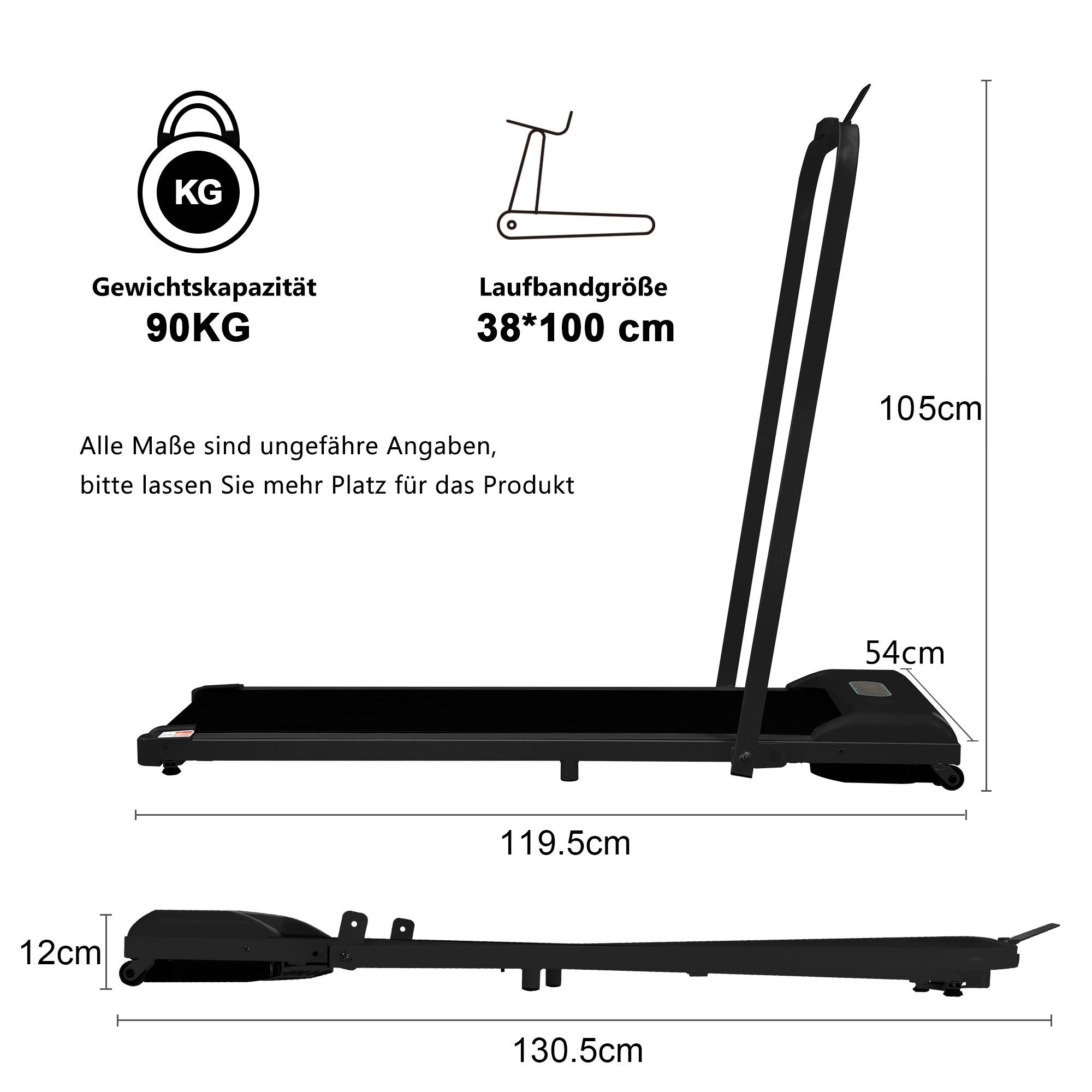 ombar Laufband Klappbar Laufband für Zuhause, Walking Pad, LED Display, Laufmaschine für Fitness mit Bluetooth Lautsprecher
