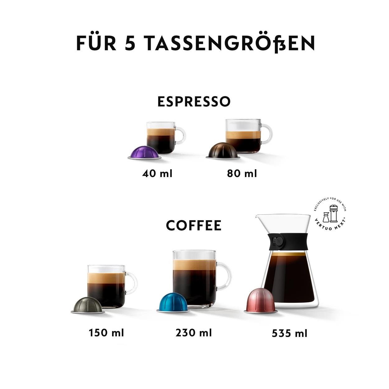 Krups Kapselmaschine Vertuo Next Chrome XN910C Kaffeemaschine, Aeroccino 3 Milchaufschäumer, 1x1, Röstmischungs 1,1L Wassertank, Kapselerkennung, 5 Tassengrößen