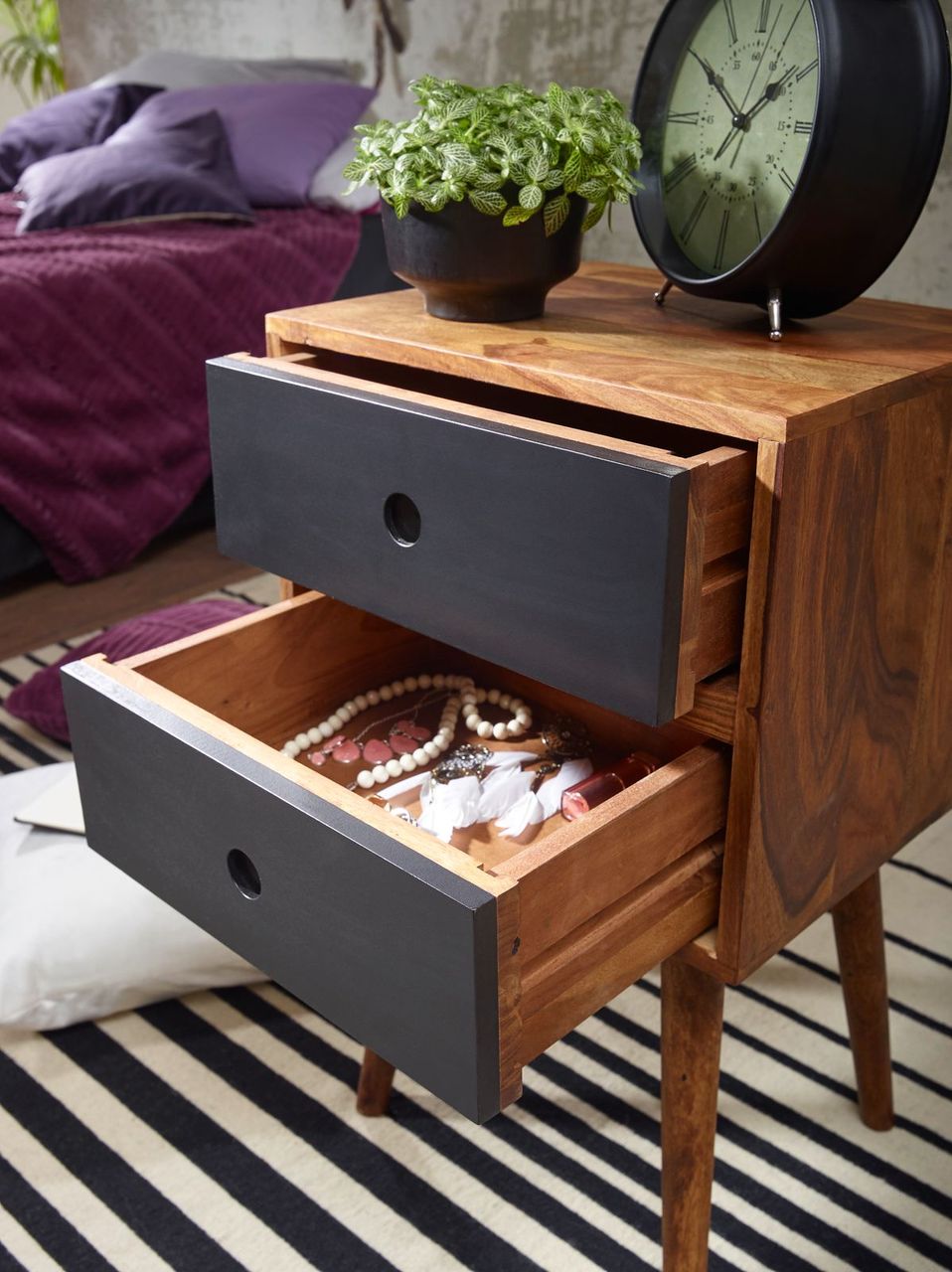 Wohnling Retro Nachtkonsole REPA Holz Dunkelbraun/Schwarz
