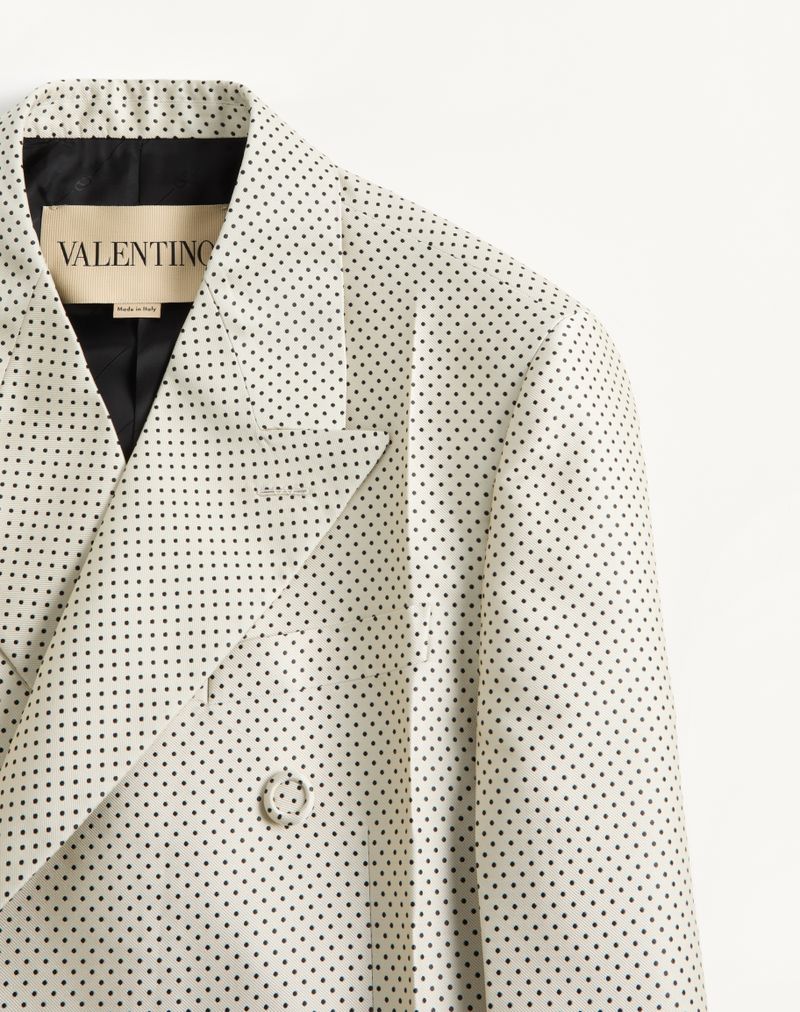 Valentino dobbeltradet silkejakke med Plus-De-Pois jacquardmønster og strygefold