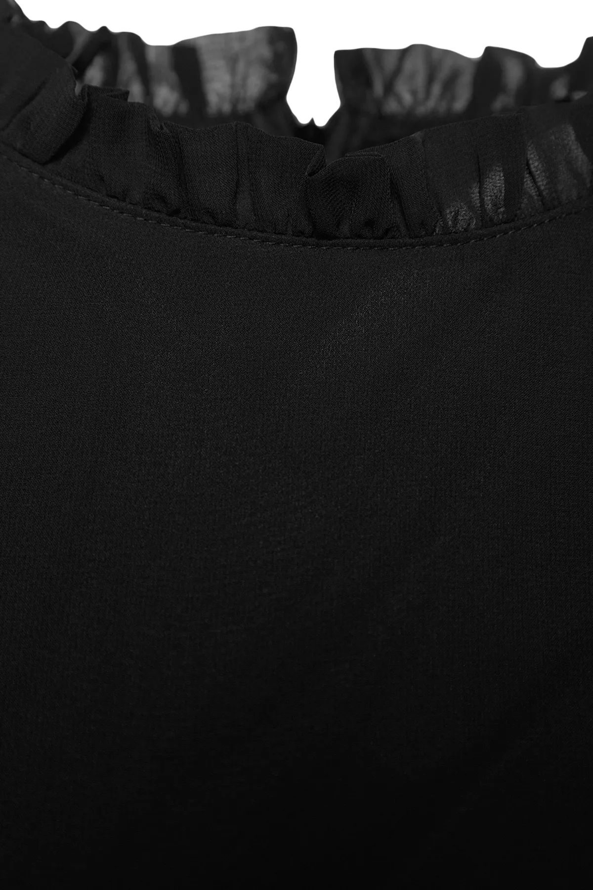 Trendyol Collection  Schwarzes A-Linien-Minikleid mit Rüschendetail und Stehkragen aus Chiffon mit Futter TWOAW24EL00722