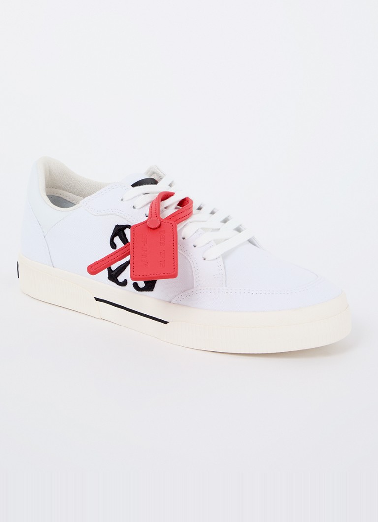 Teniși Off-White cu talpă joasă, confecționați din pânză vulcanizată cu detalii din piele.