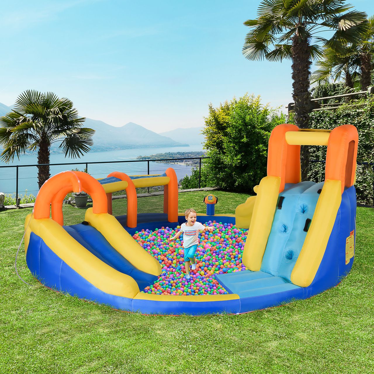 Outsunny Aufblasbare Hüpfburg 5 in 1 Wasserpark mit Gebläse, Tasche, Flicken