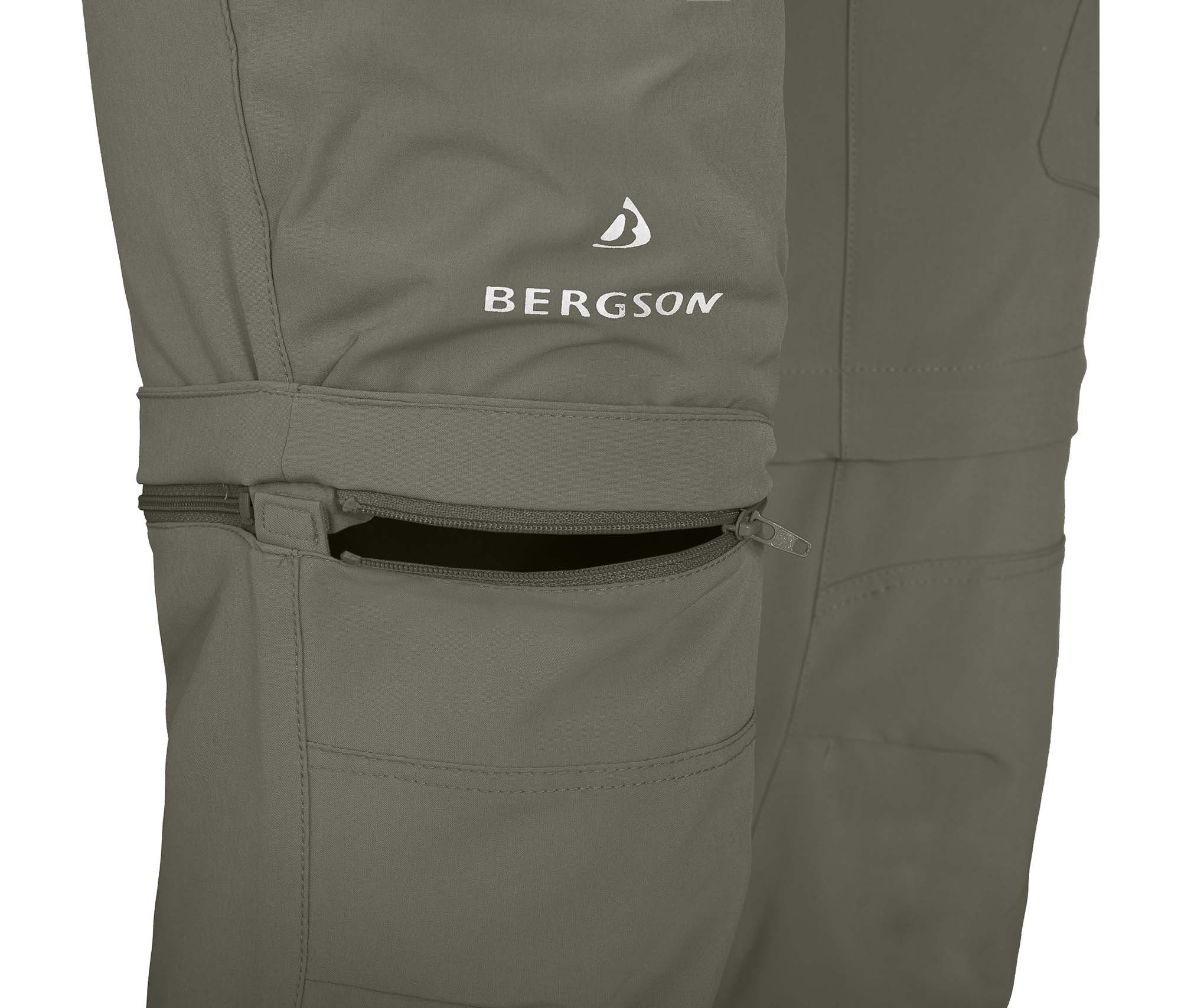 Bergson Zip-off-Hose FROSLEV Bermuda Zipp-Off Herren Wanderhose, recycelt, elastisch, 8 Taschen, Normalgrößen, grau/grün
