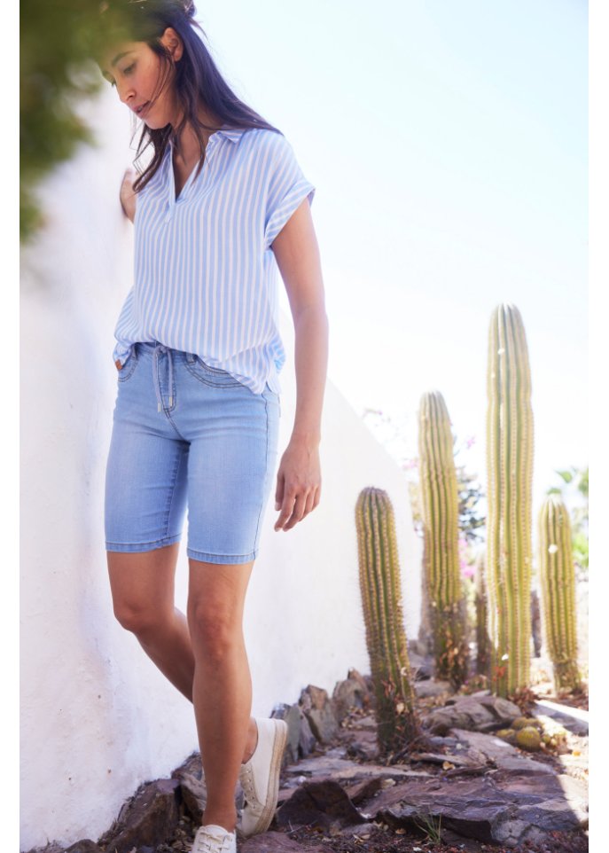 Komfort-Stretch-Jeans -Bermuda mit Bindeband