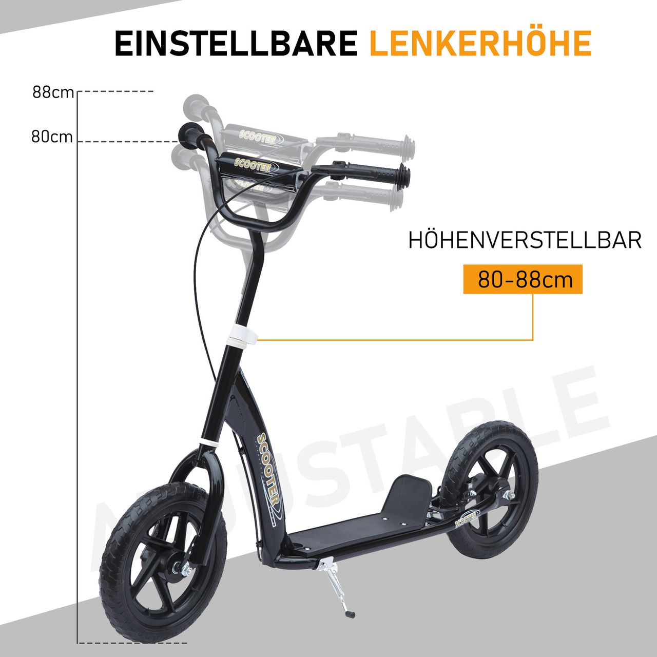 HOMCOM Kinderroller mit Hinterbremse 12 Zoll Scooter Tretroller EVA Schwarz