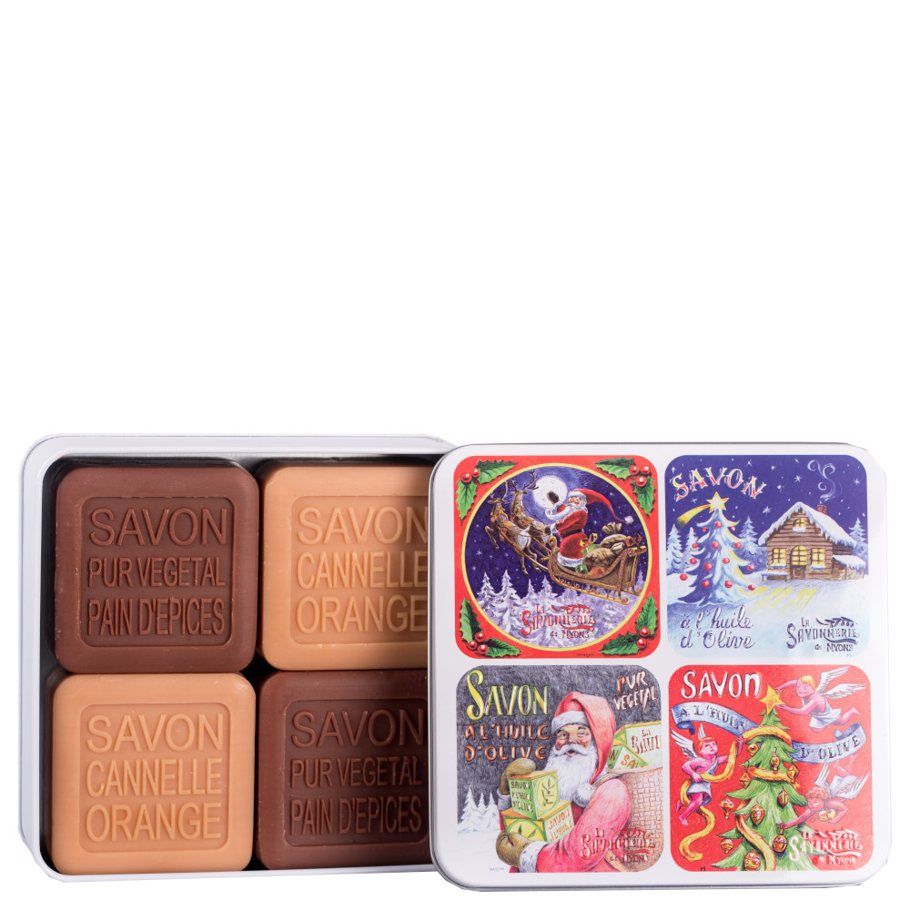 La savonnerie de nyons Coffret de 4 Savons (Orange-Cannelle, Pain d'Épices) Noël Savon
