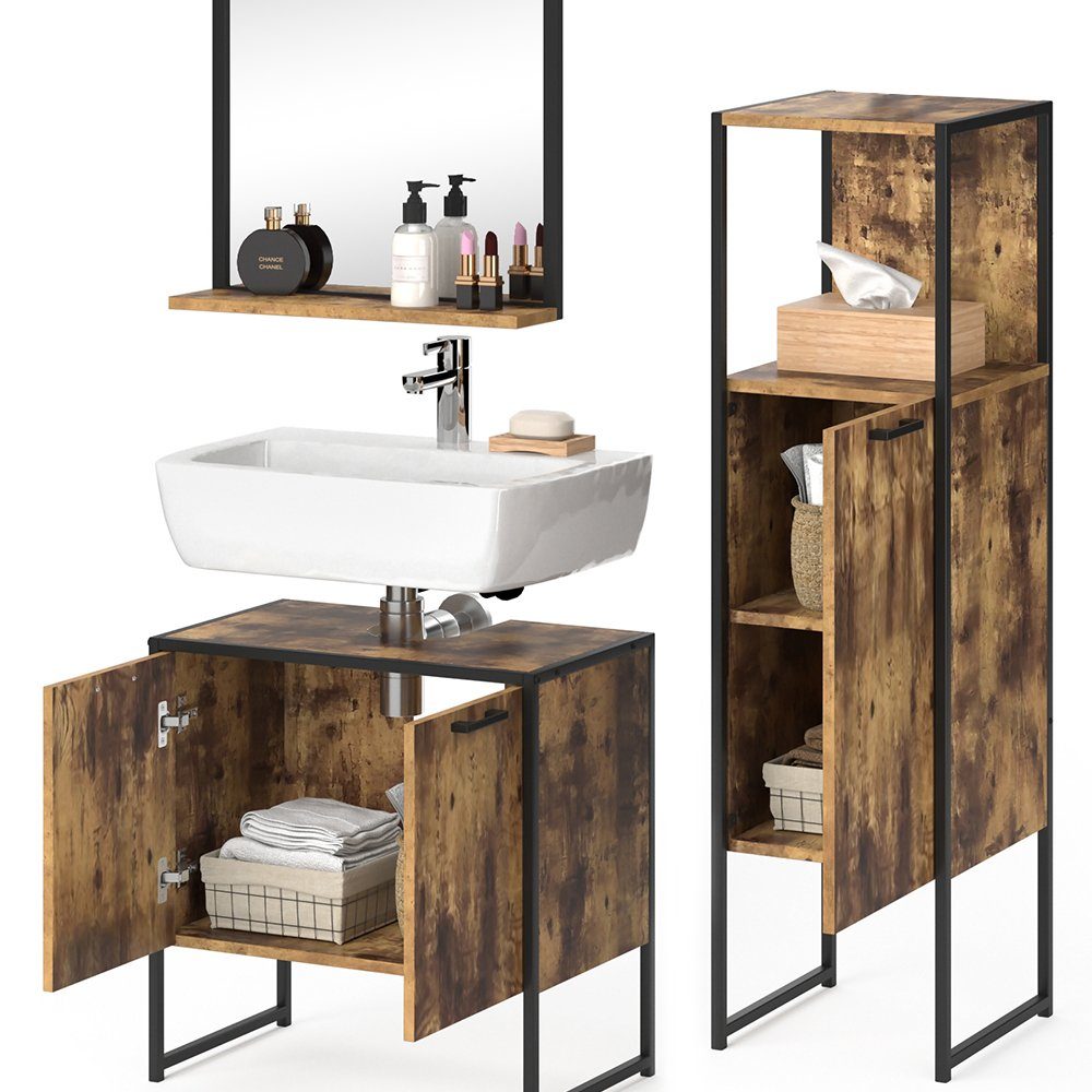 Vicco Badmöbel-Set Loft-Badezimmerset FYRK Vintage Set 6, (3-er Set, 3-St., 3-er Set)
