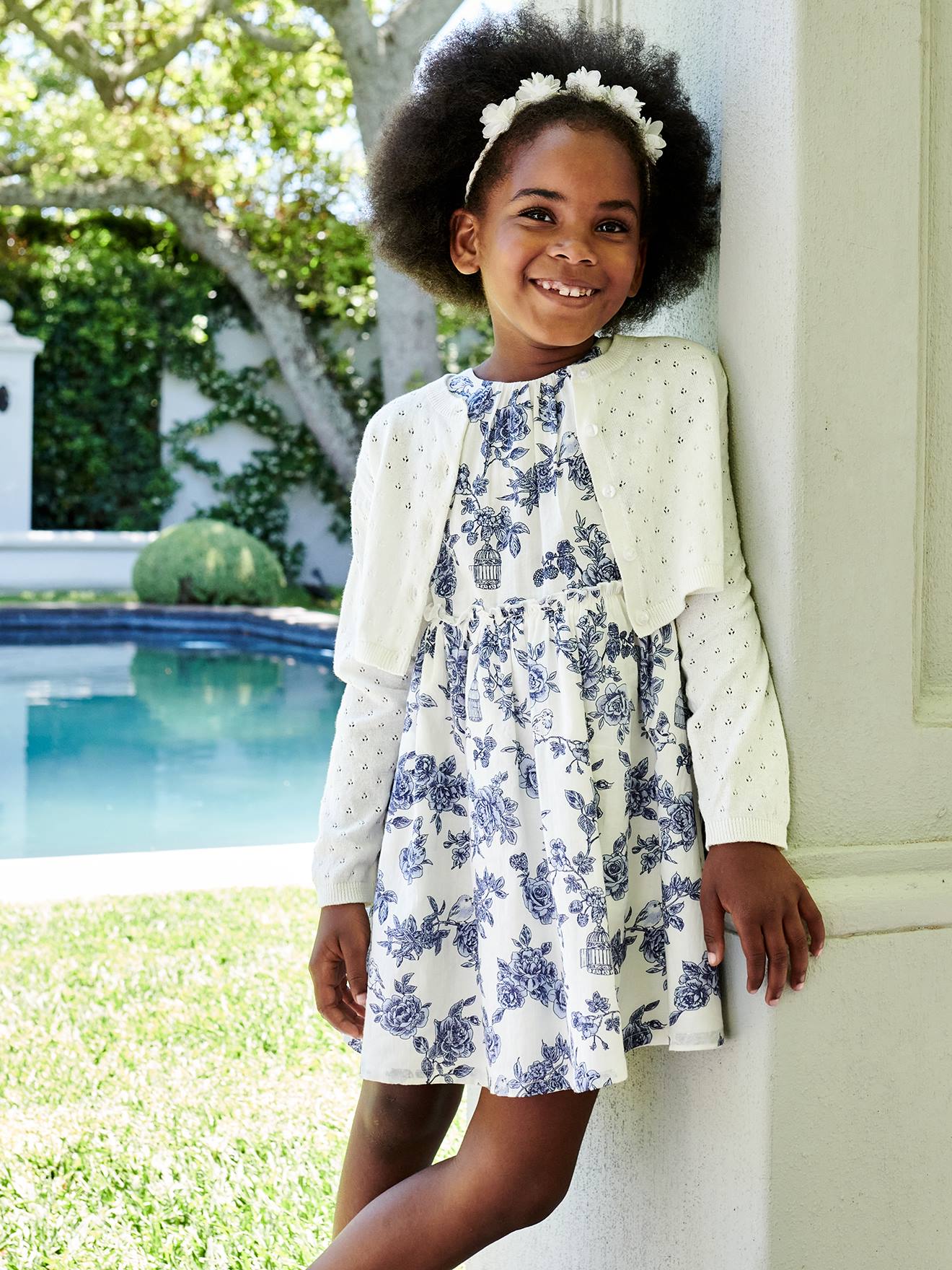 Gilet boléro en maille pointelle fille corail