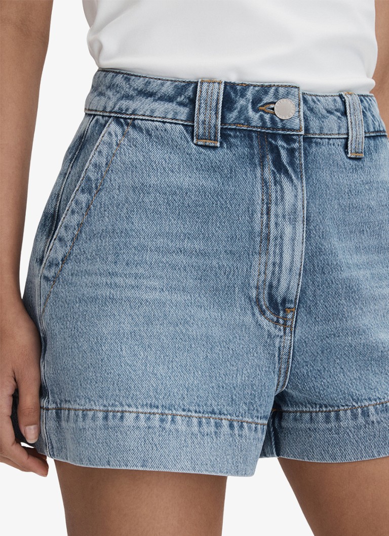 Pantaloni scurți din denim cu talie înaltă și croială dreaptă Reiss Olive