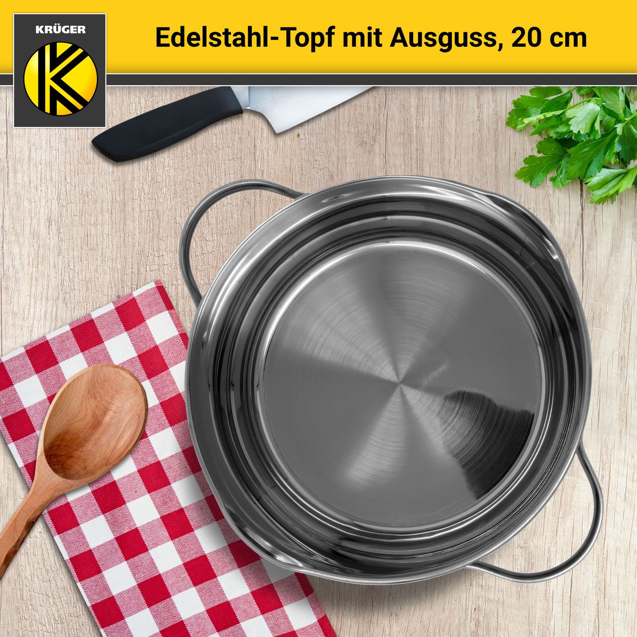 Karl Krüger Edelstahl Fleischtopf mit Ausguss, 20 cm