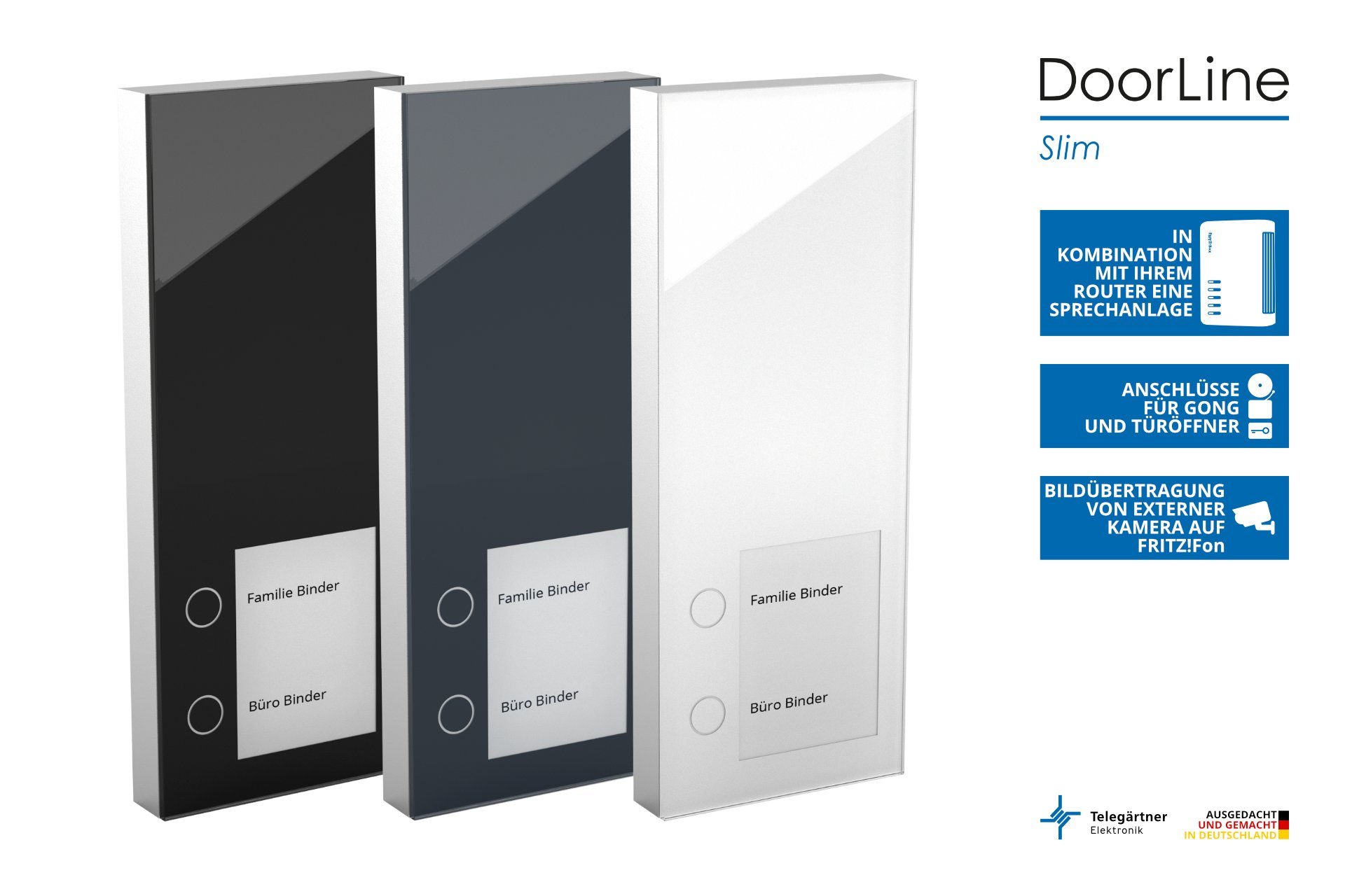 DoorLine Slim DECT Smart Home Türklingel (per Knopfdrück mit der AVM FRITZ!Box zur Tür-Sprechanlage gekoppelt)