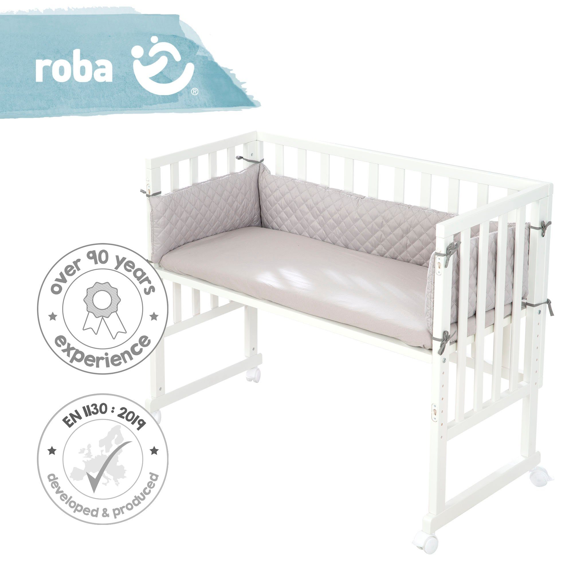 roba® Stubenbett 3in1 roba Style, weiß/silbergrau, mit 4 Rollen, Matratze, Nestchen und Sicherheitsbarriere