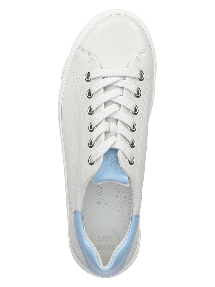 Paul Green Leder-Sneakers in Weiß/ Hellblau günstig kaufen