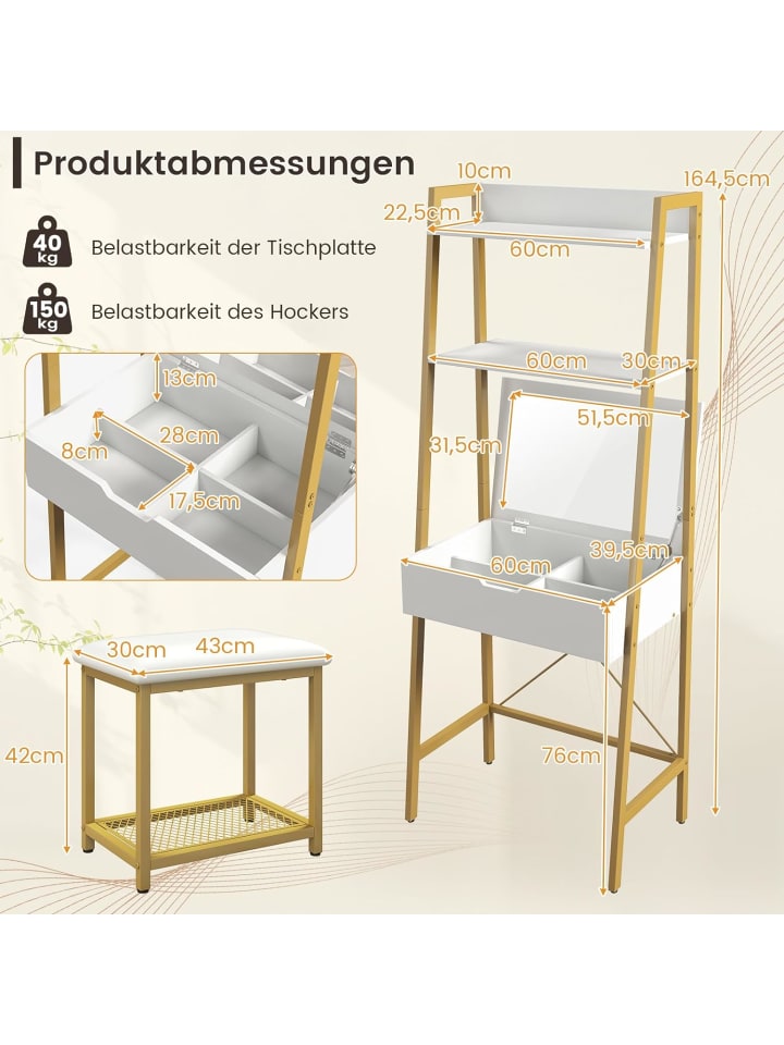 COSTWAY 2 in 1 Schminktisch mit Hocker in Weiß günstig kaufen onesize