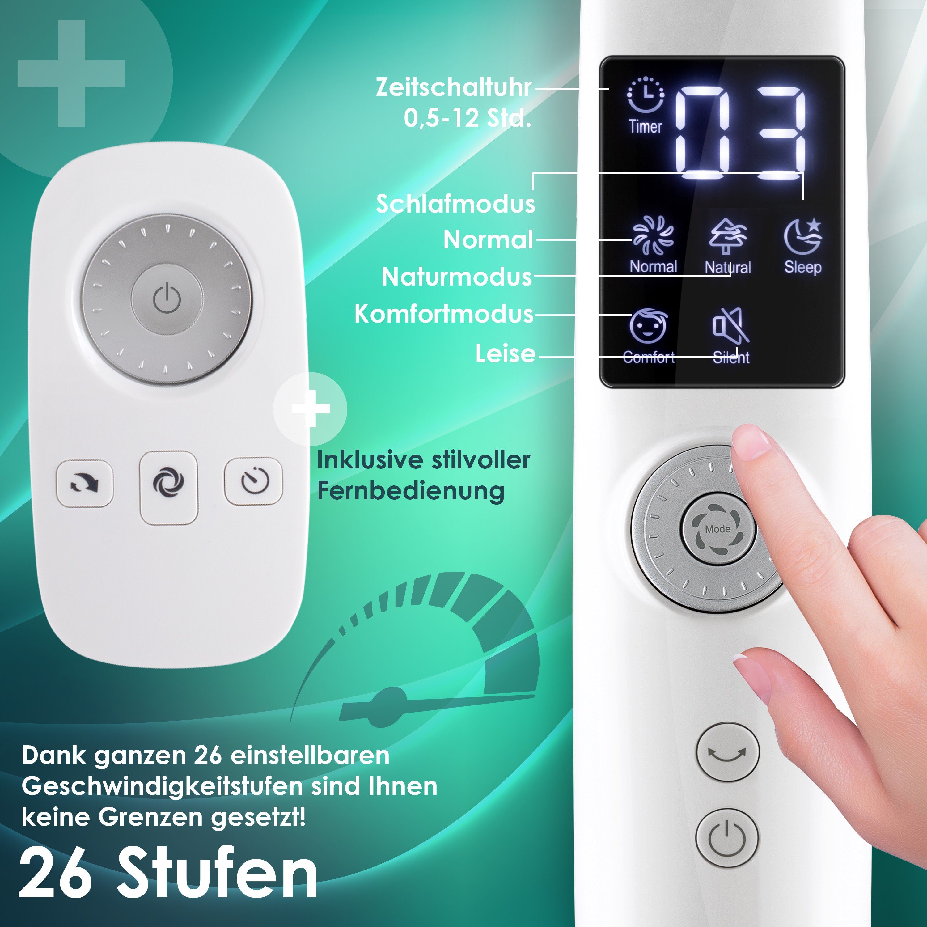 KESSER Standventilator, Standventilator mit Fernbedienung und Display Led Timer