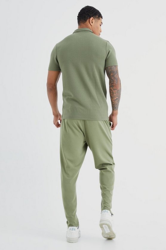 Kurzärmliges strukturiertes Muscle-Poloshirt