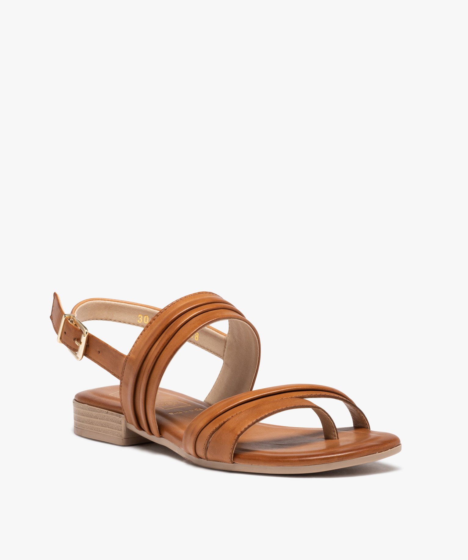 Sandales femme à talon plat et brides en cuir uni - Tanéo marron | GEMO