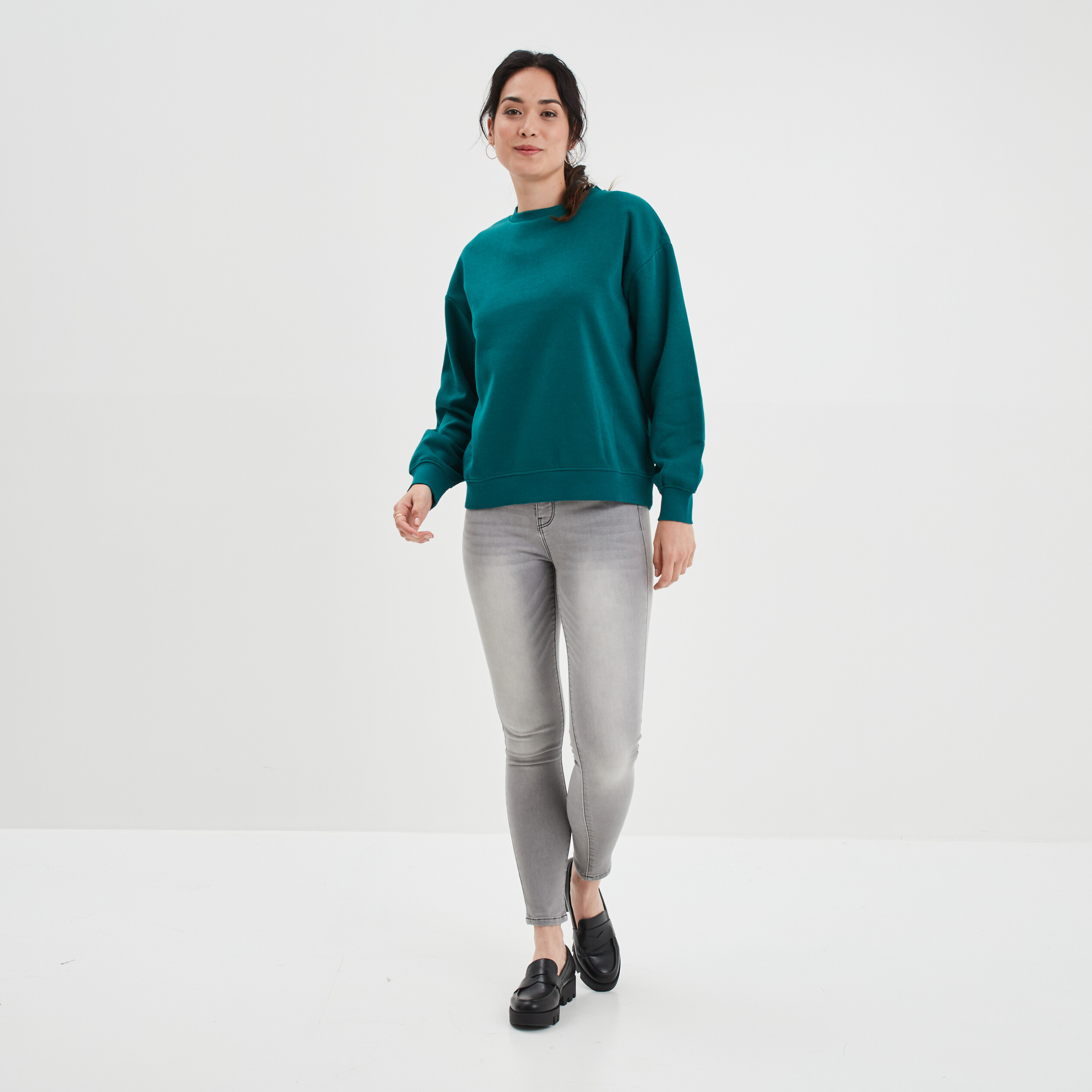 Sweat molleton avec col rond vert émeraude femme | La Halle